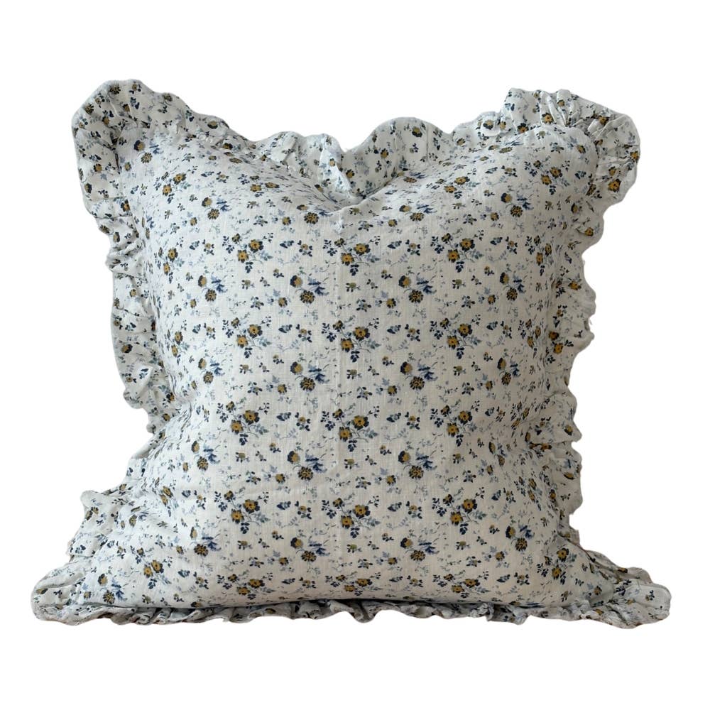 Hallie Blue Ditsy Floral Ruffle Cushion Cover – 45 × 45 cm