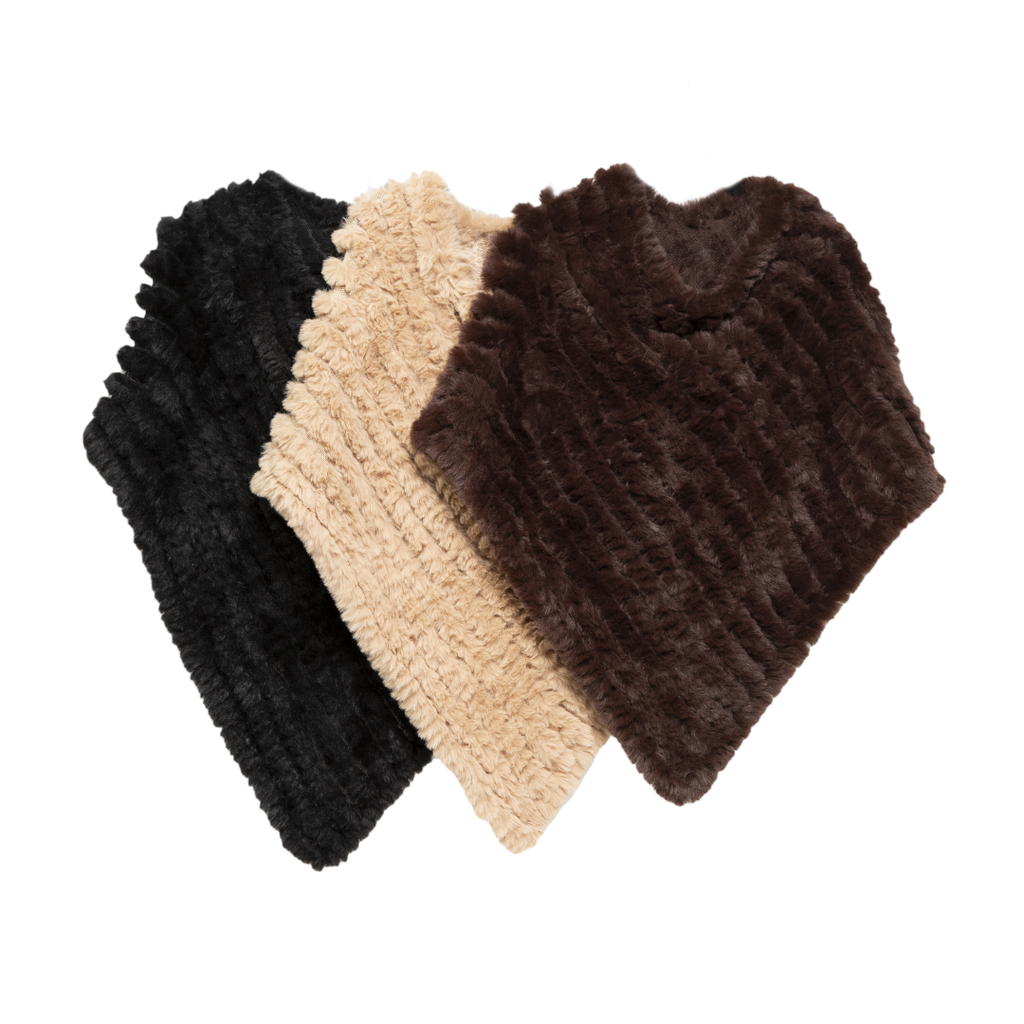 Plush Faux Fur Poncho – Camel, Black or Brown
