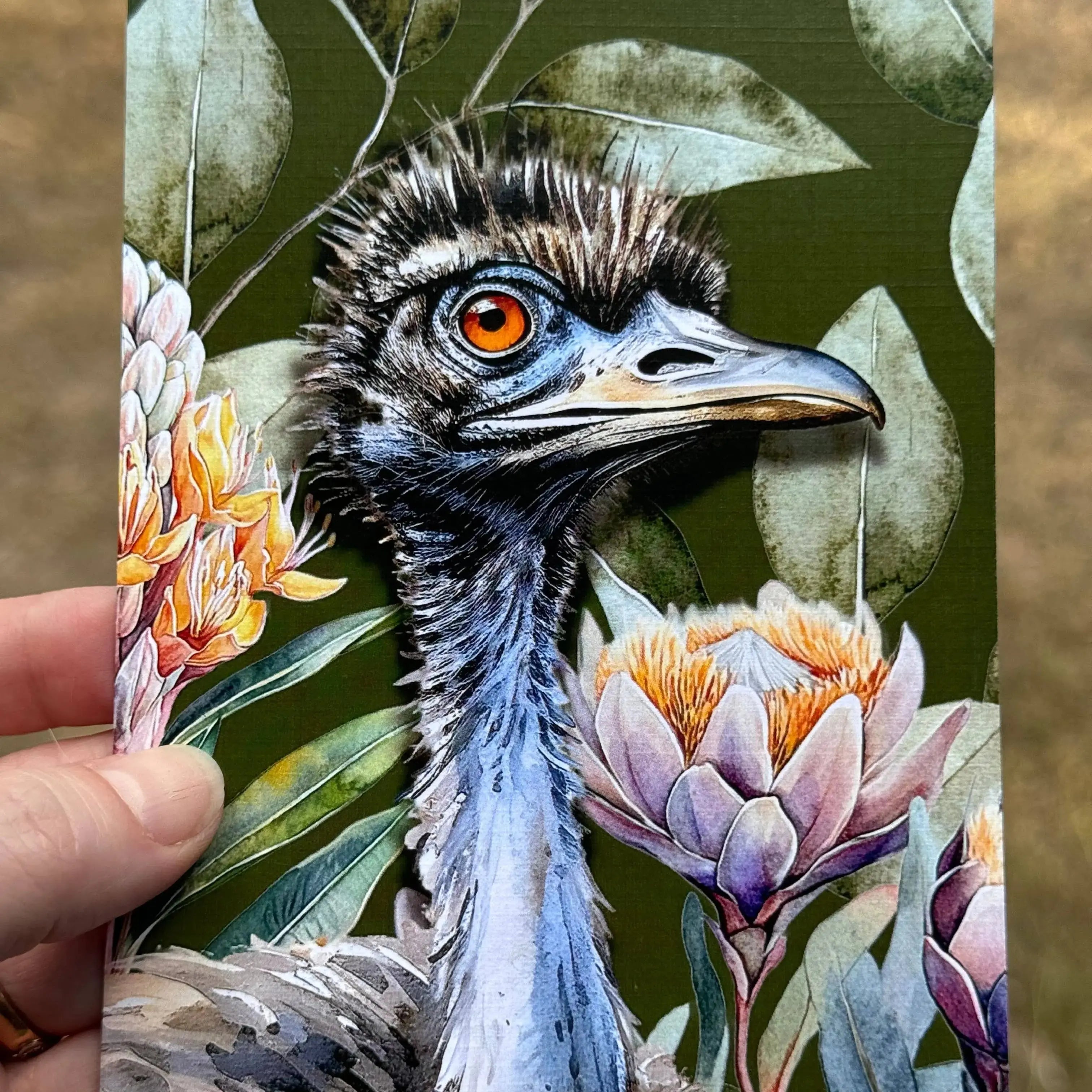 Australian Emu on Native Florals – Greeting Card Scattered Seed Co