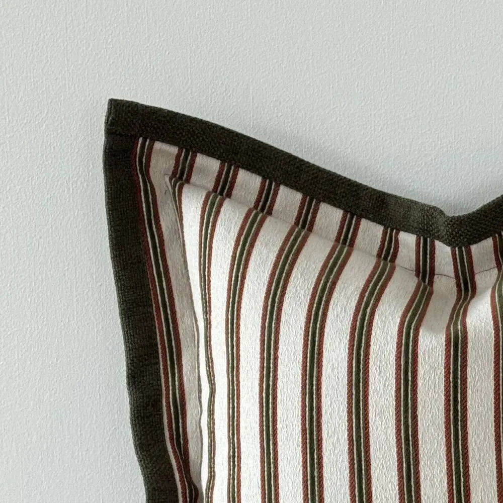 Fleur Olive & Terracotta Stripe Cushion Cover – 45 × 45 cm
