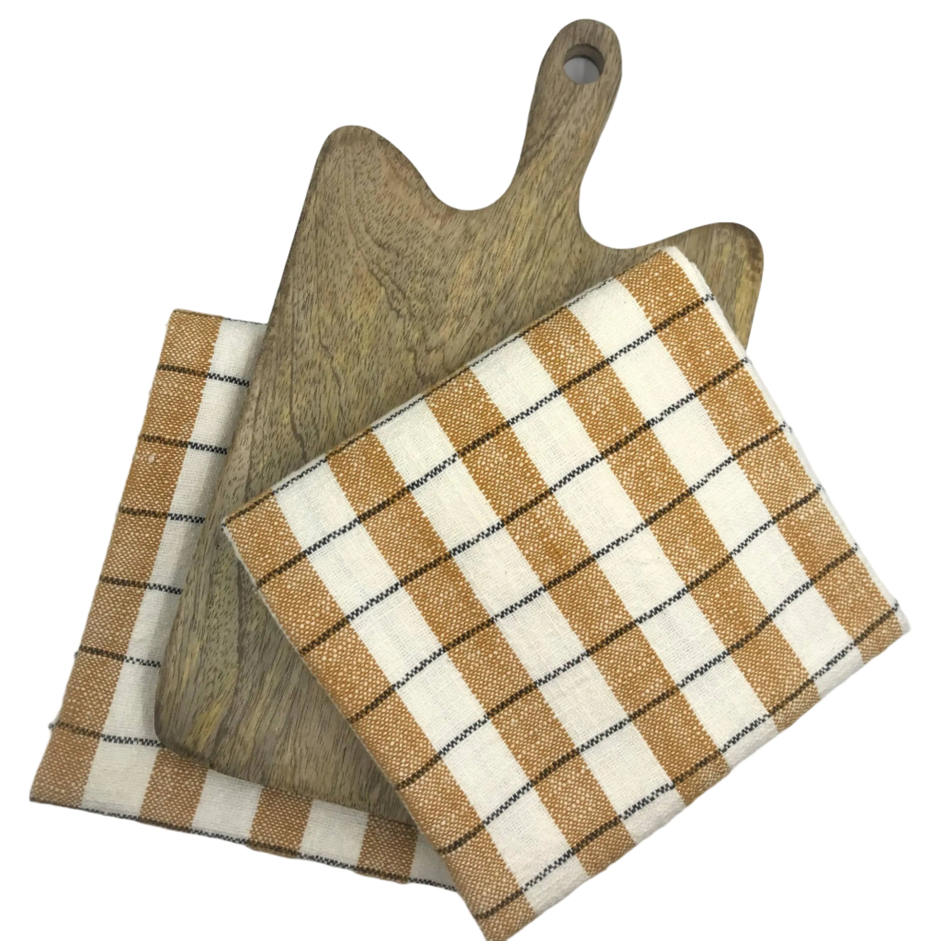 Gift pack - Set of 2 Kitchen Towels & Wooden Chopping Board: Yellow Rich Home Linens