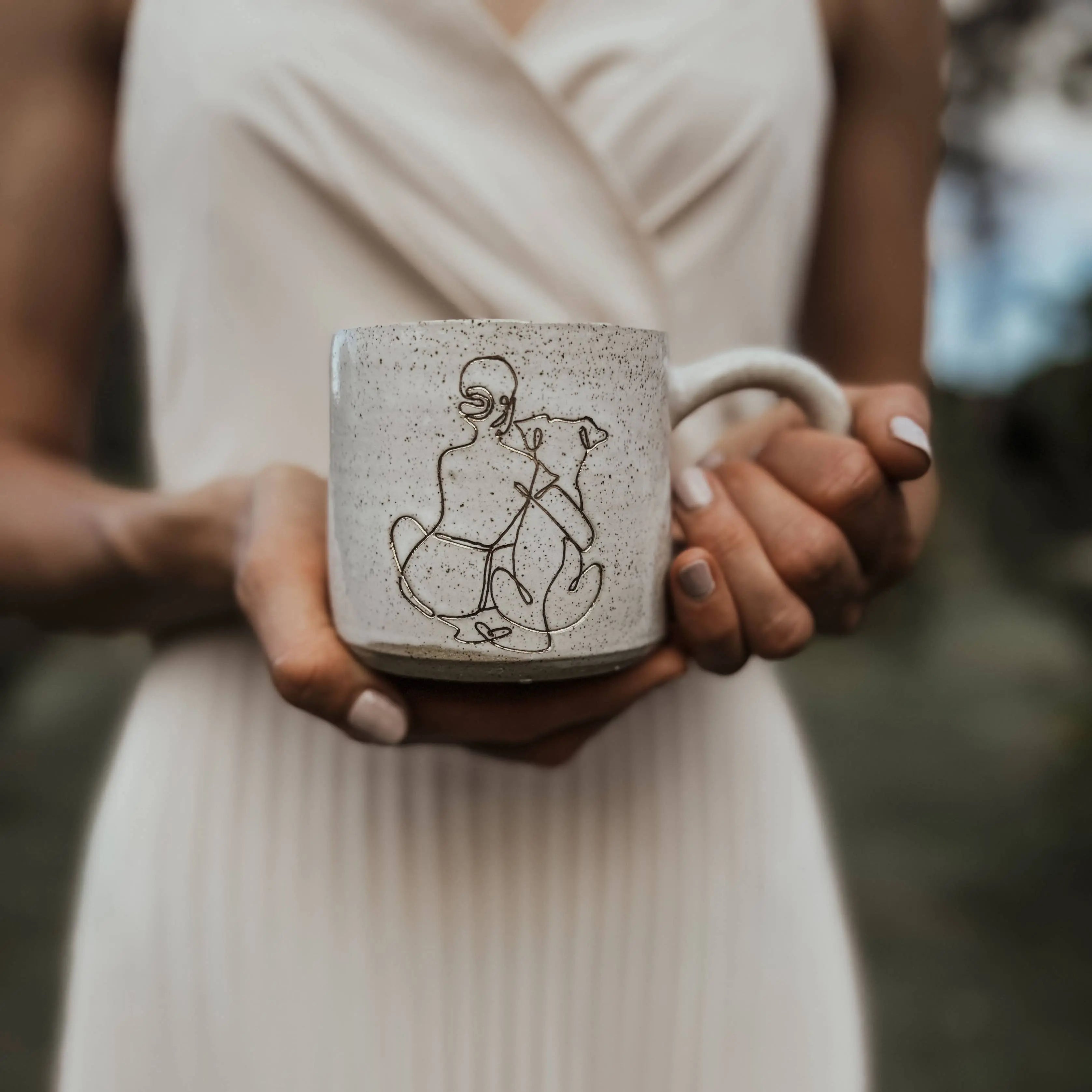 Girl Hugging Dog - Ceramic Handmade Mug - Right-Handed Design - Barrington Country Homewares