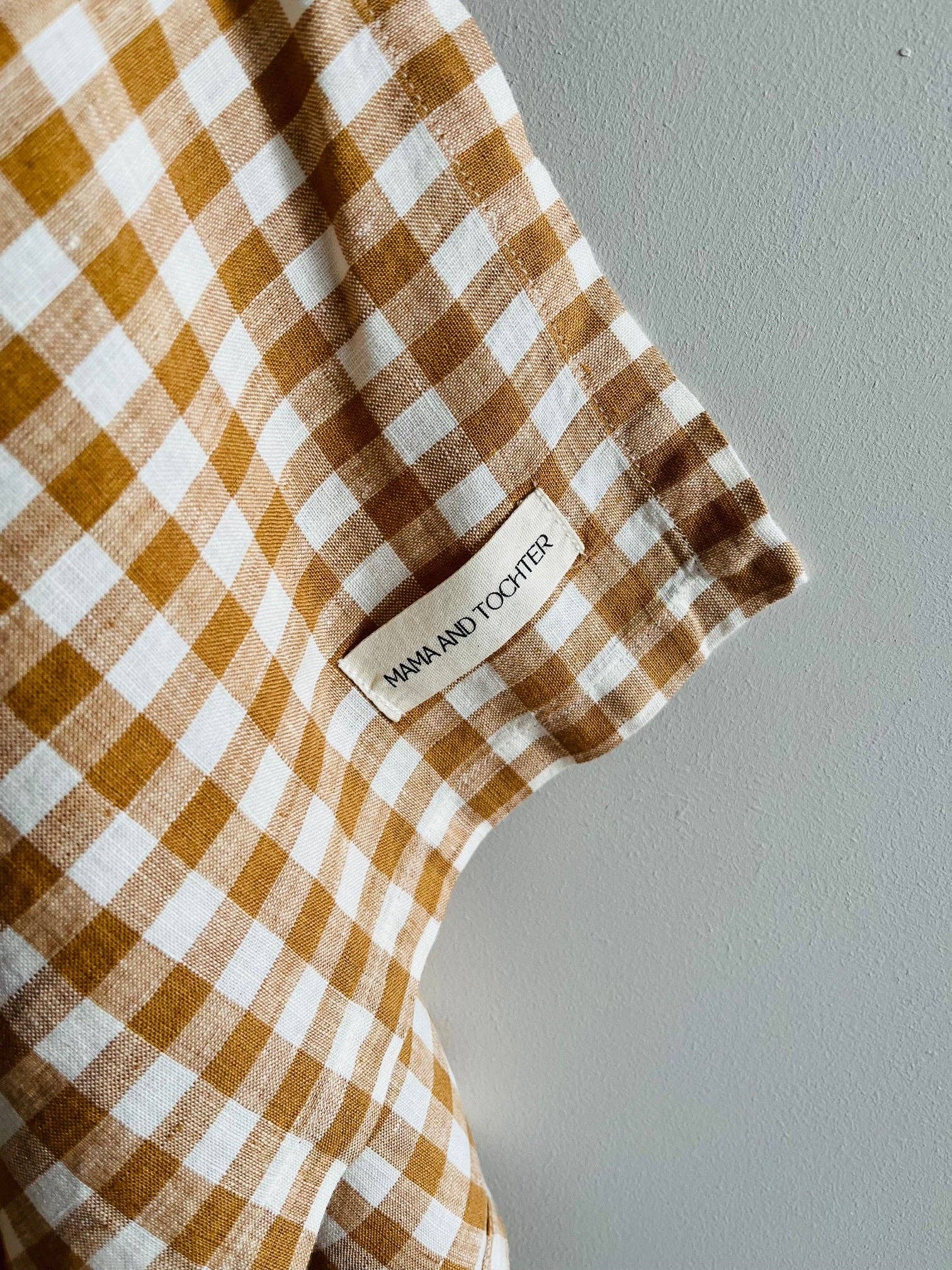 Pure French Linen Tea Towel - Toffee Gingham Small Mama and Tochter