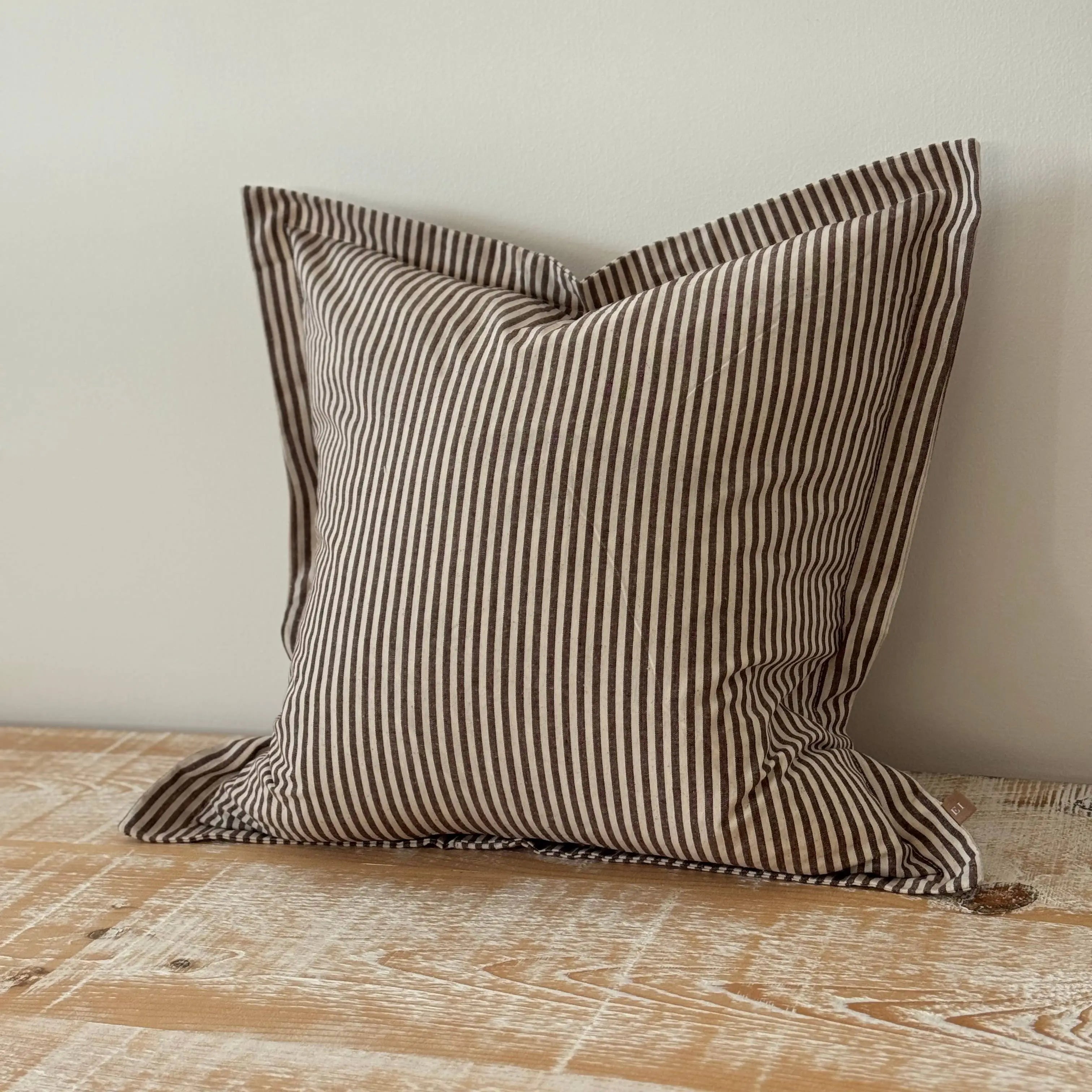 Darcy Dark Brown Stripe Flanged Edge Cushion Cover – 45 x 45 cm