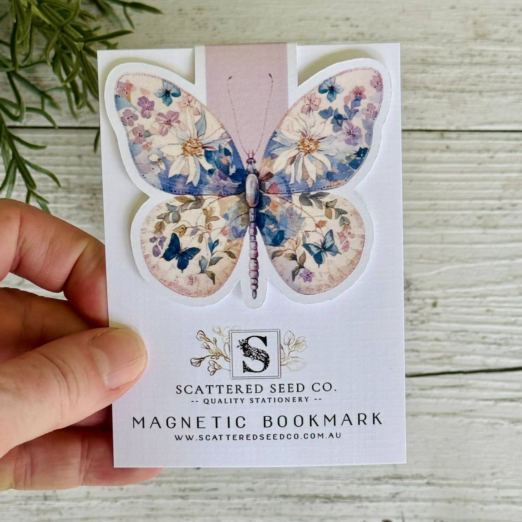 Pastel Butterfly Magnetic Bookmark – Purple Floral Scattered Seed Co