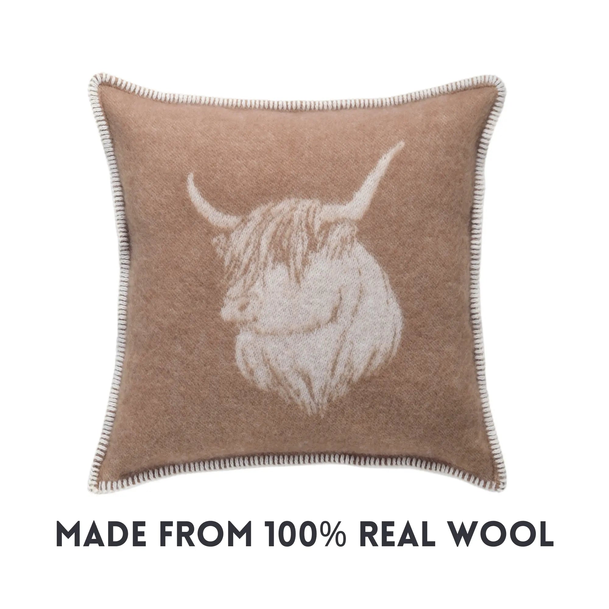 Highland Cow Brown Pure Wool Cushion Cover JJ Textile