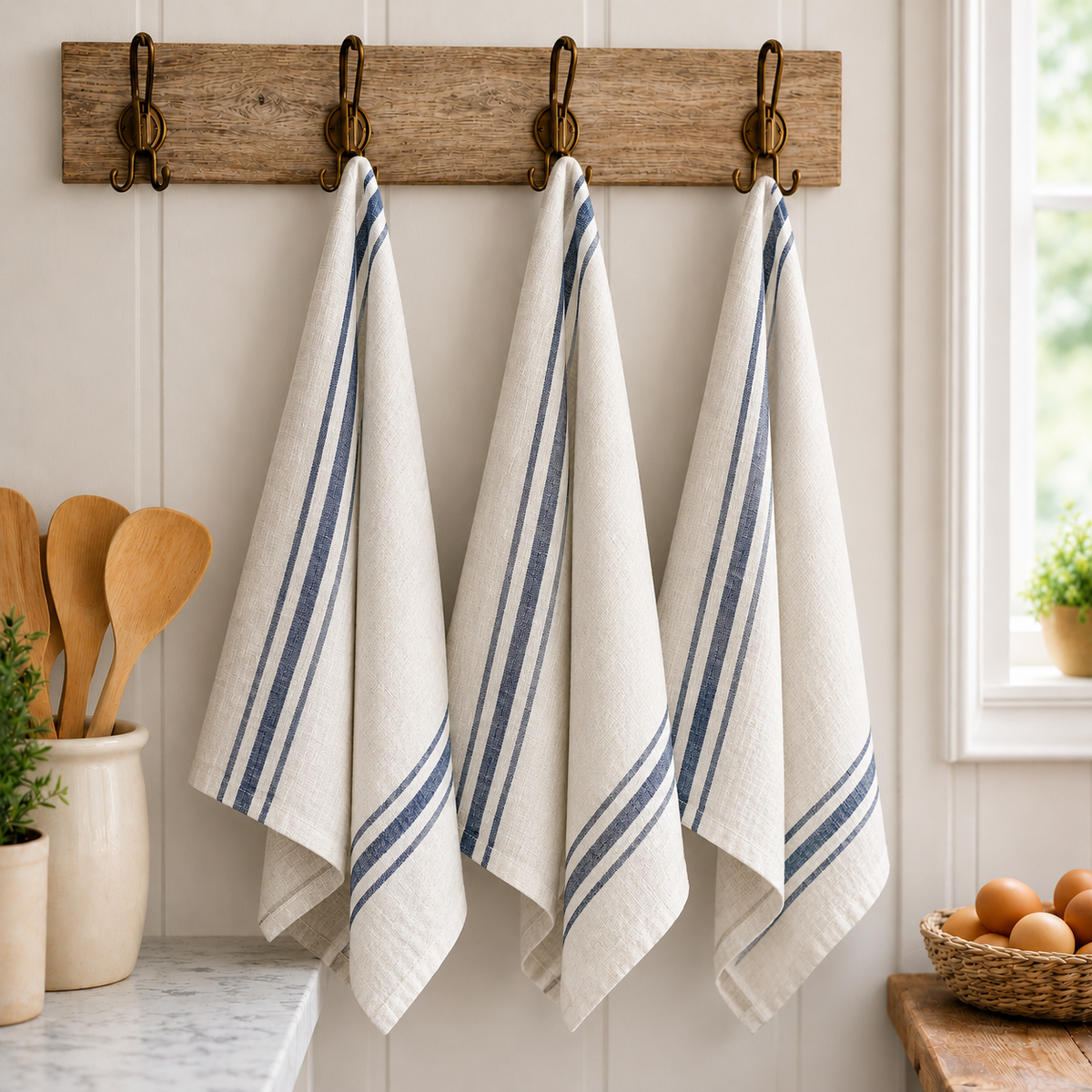 Pure French Linen Tea Towel – Vintage Navy Stripe