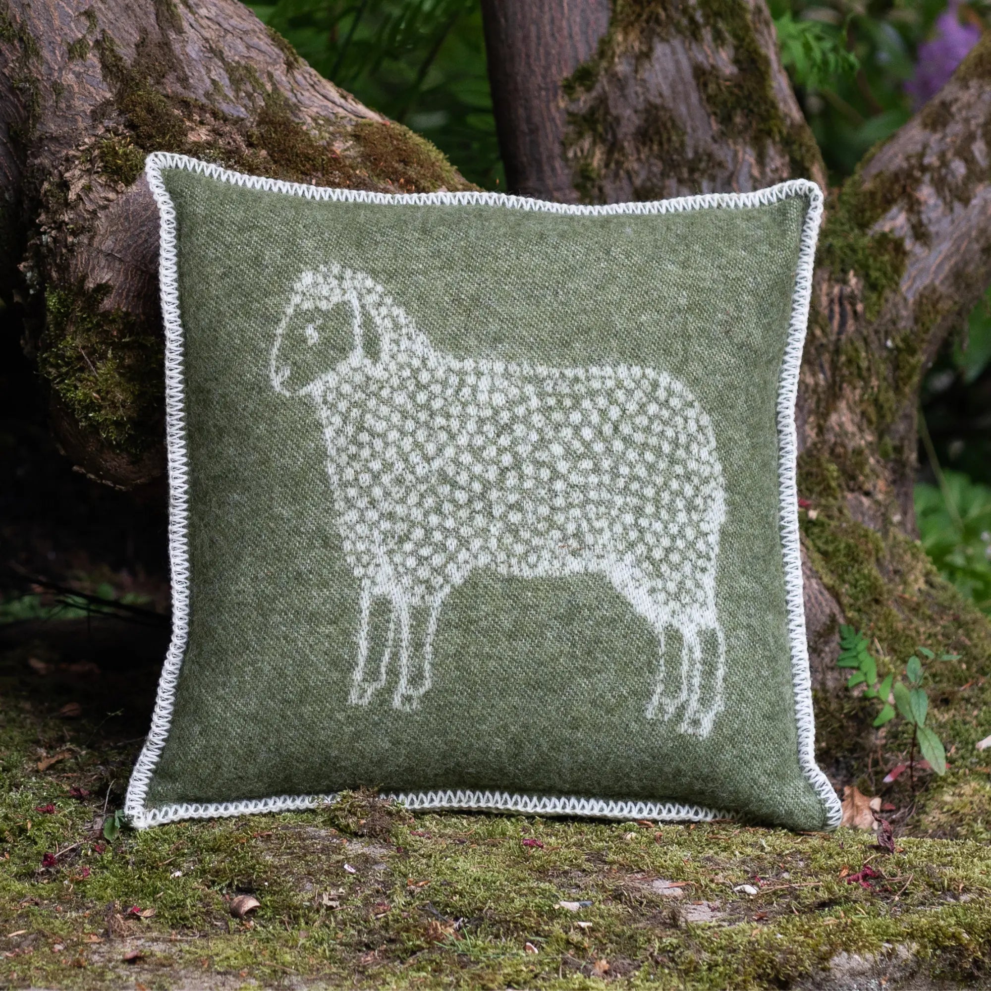Mossy Green Sheep Pure Wool Cushion Cover JJ Textile