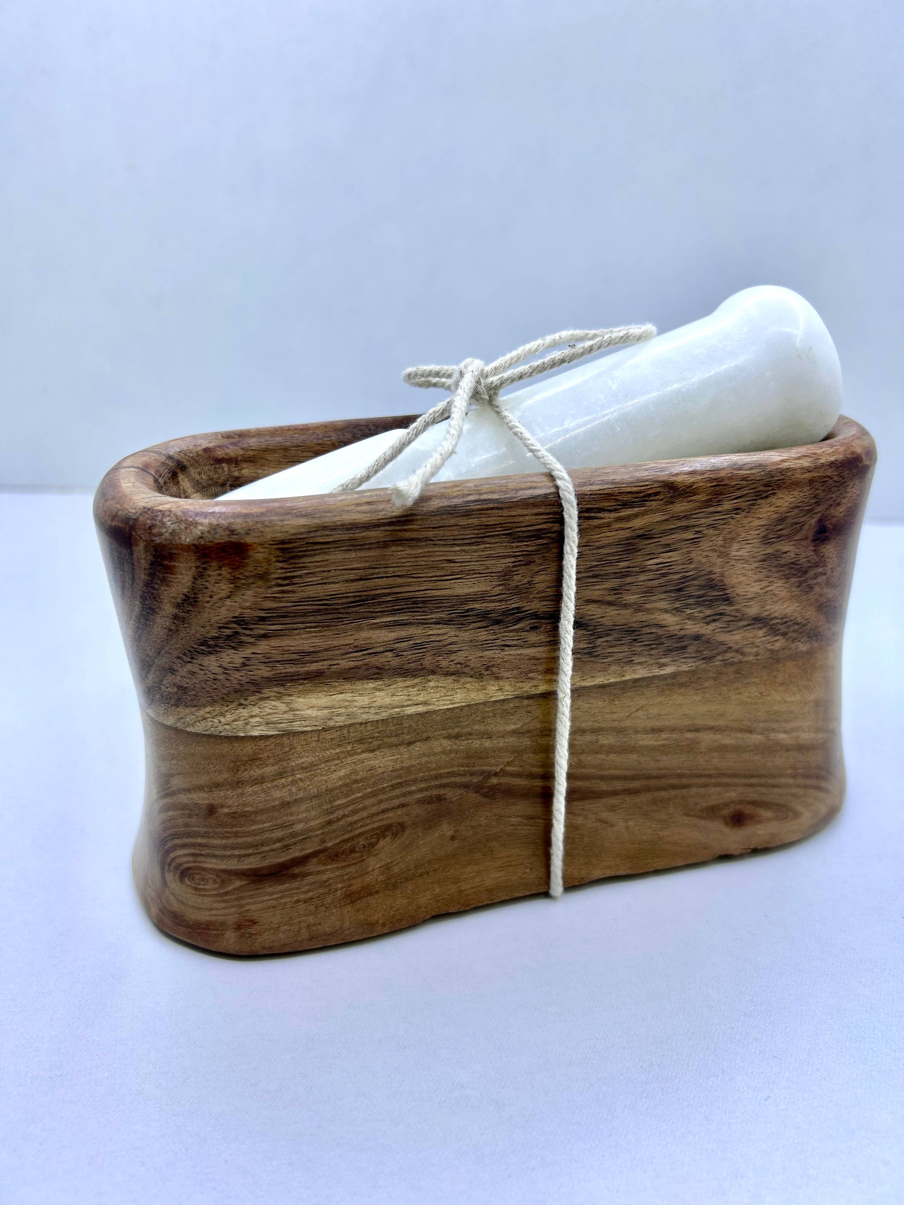 Gift Set – White Marble Mortar & Acacia Wooden Pestle Rich Home Linens