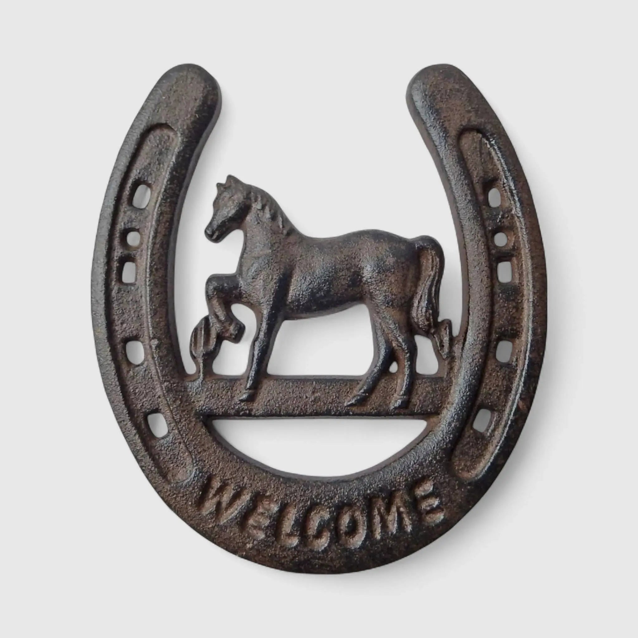 Cast Iron Horseshoe with Horse & Welcome – Western Door Decor Iron & Blossom