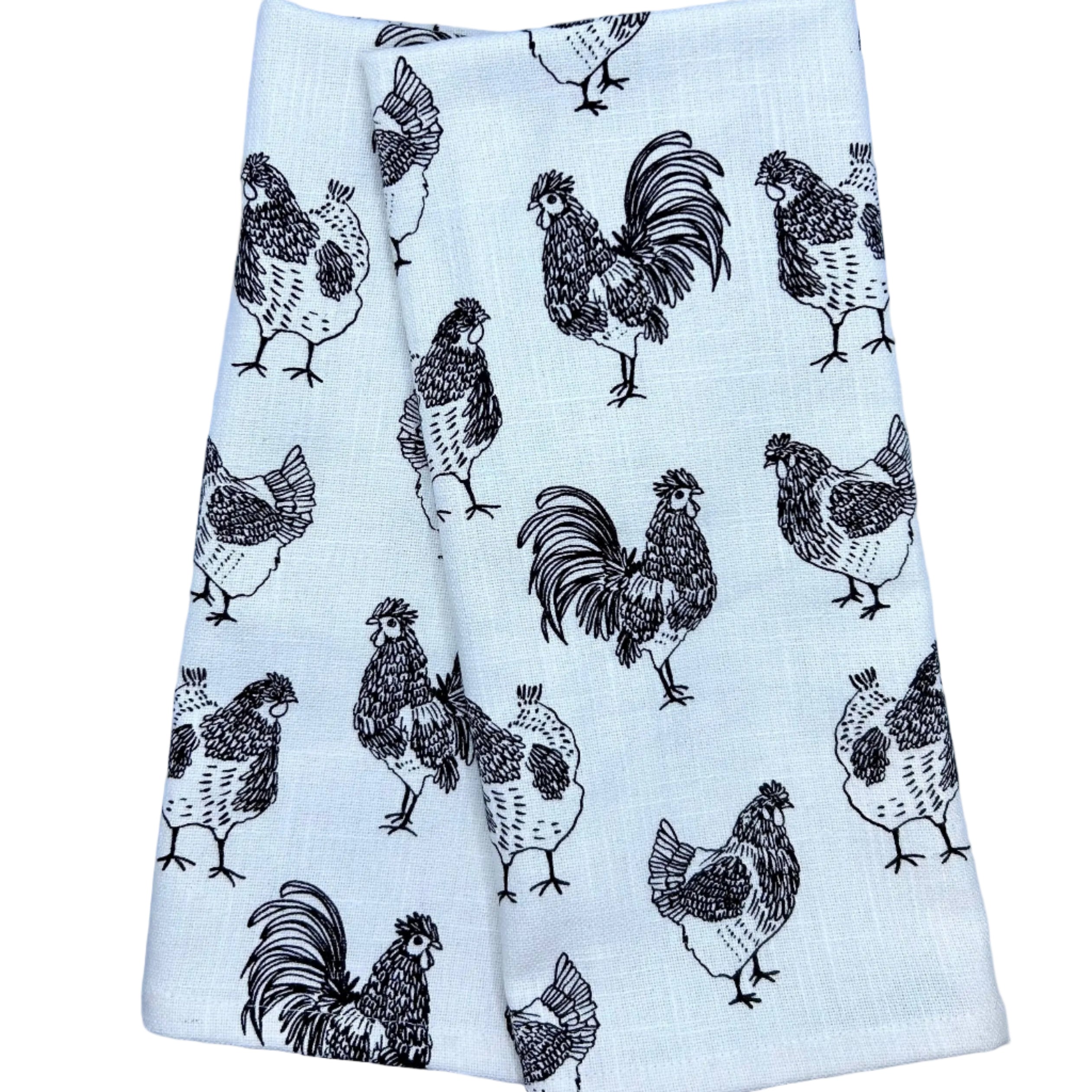 Gift Set – Natural Wooden Bowl with Set of 2 Rooster Kitchen Towels Rich Home Linens