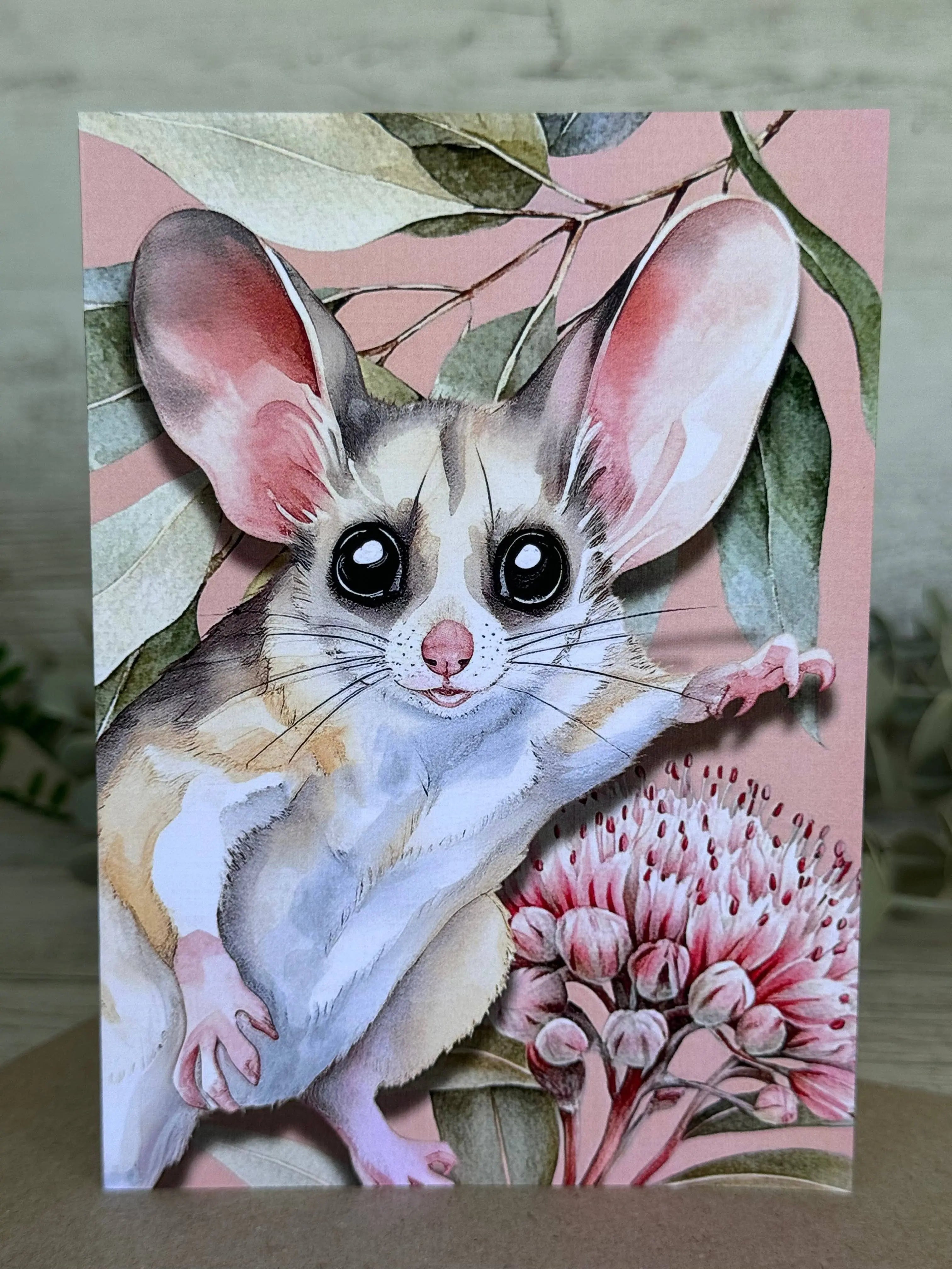 Australian Glider Native Florals greeting card Scattered Seed Co