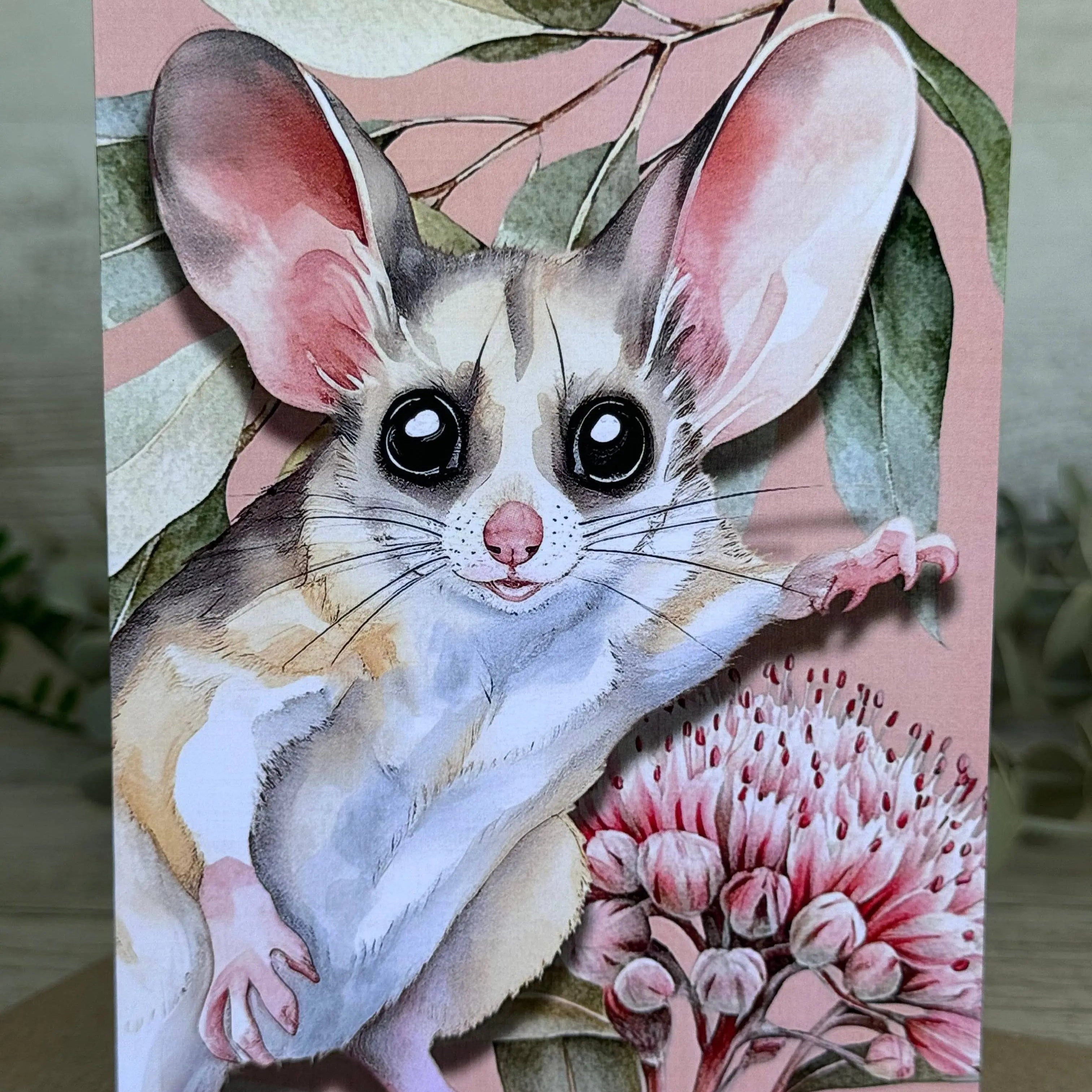 Australian Glider Native Florals greeting card Scattered Seed Co