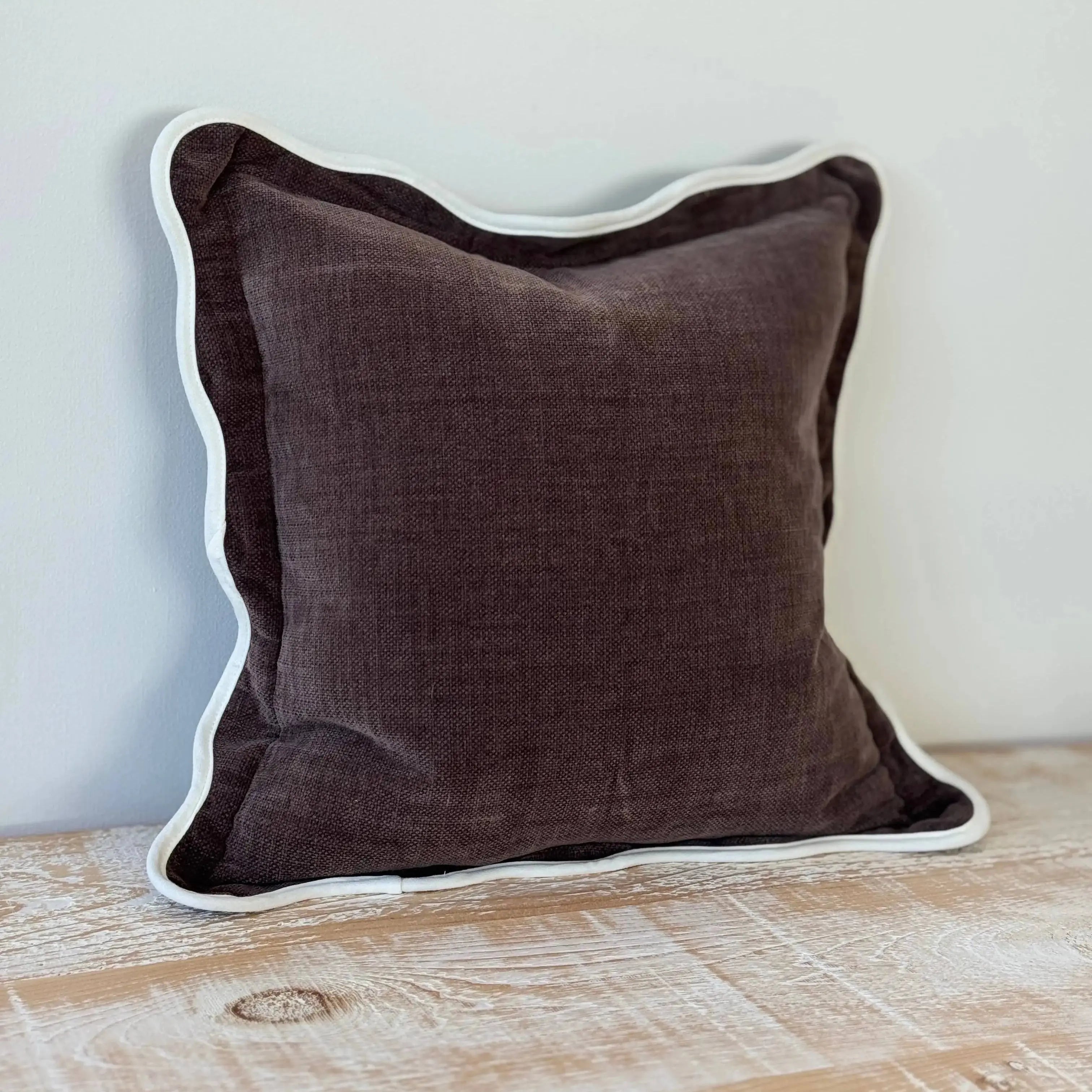 Chloe Dark Brown Scalloped Edge Cushion Ellenvale Trade
