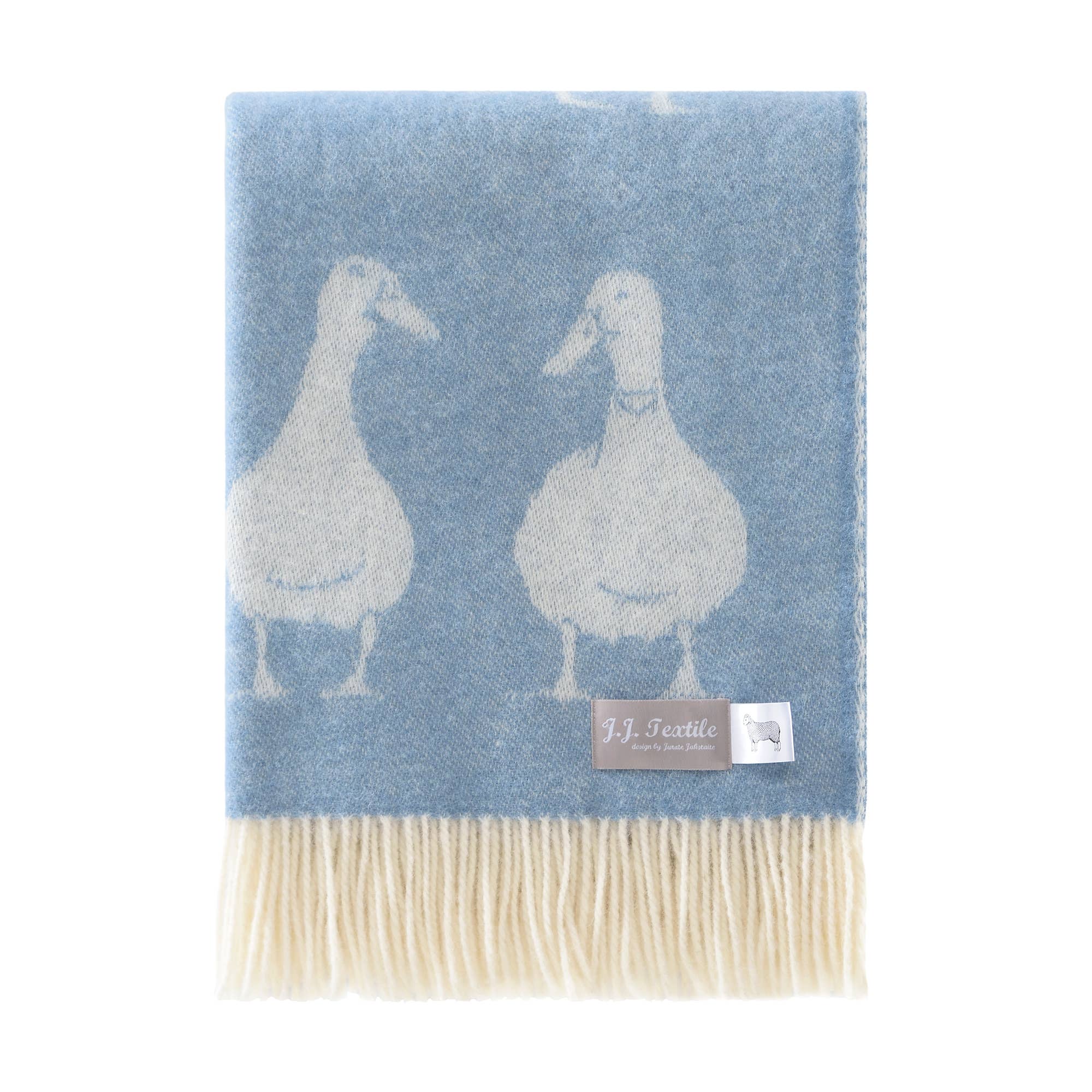Duck Blue Pure Wool Throw – Blue & Off-White JJ Textile