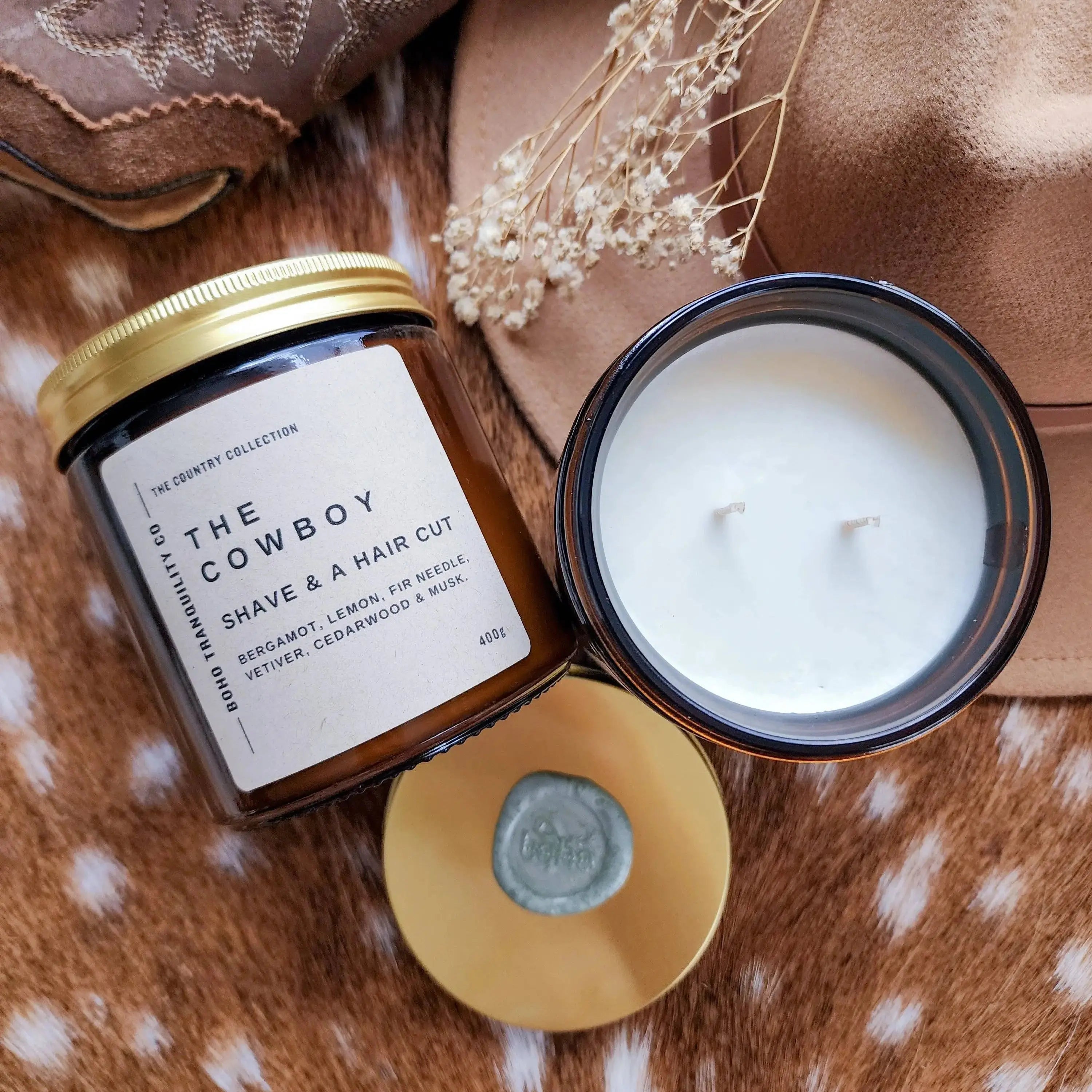THE COUNTRY COLLECTION: THE COWBOY - XL AMBER GLASS CANDLE Boho Tranquility Co