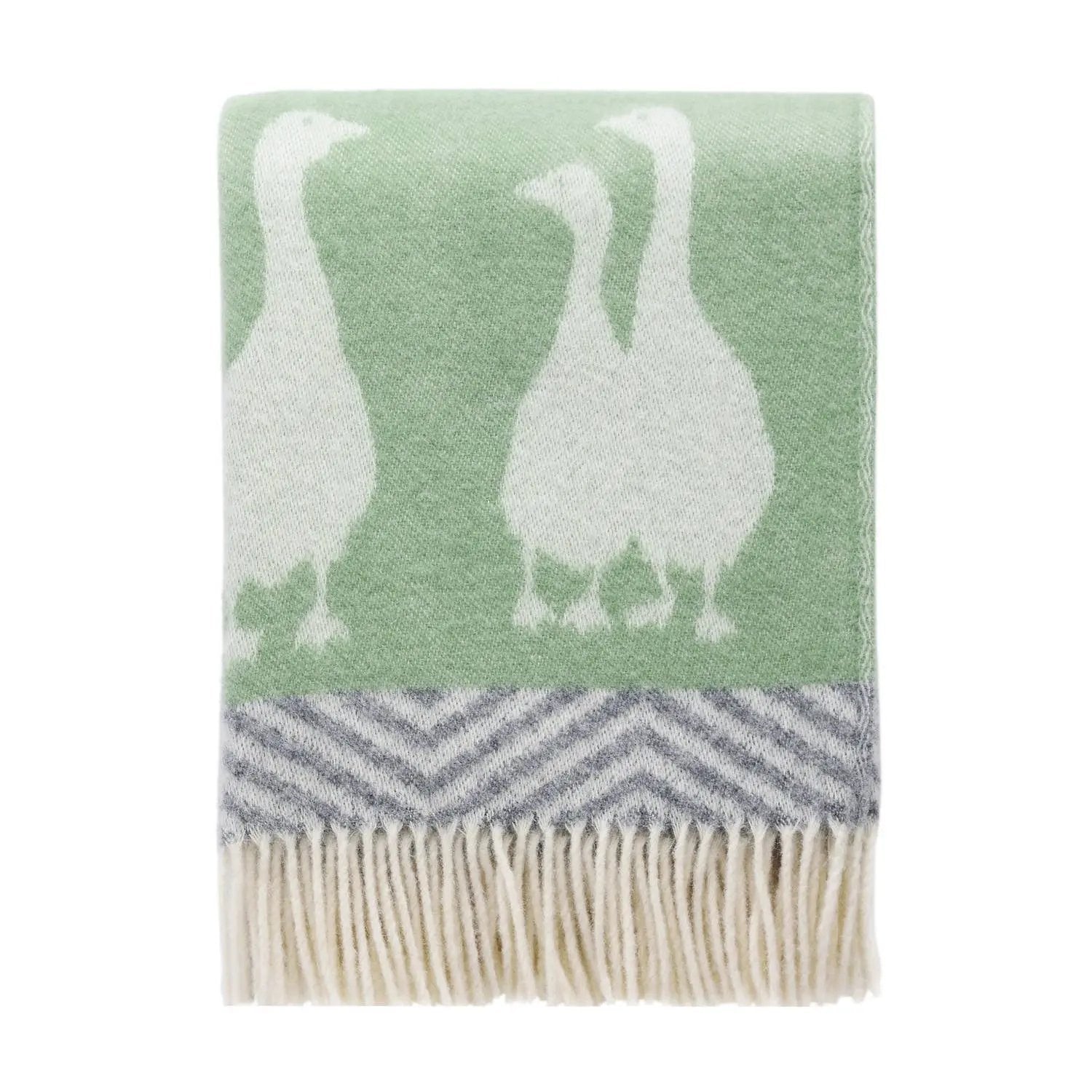 Geese Soft Grey & Green Pure Wool Throw JJ Textile