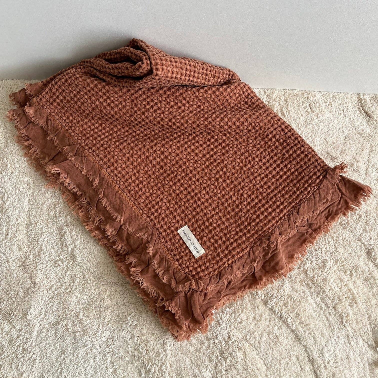 Organic Cotton Rustic Waffle Throw Blanket - Terracotta Mama and Tochter