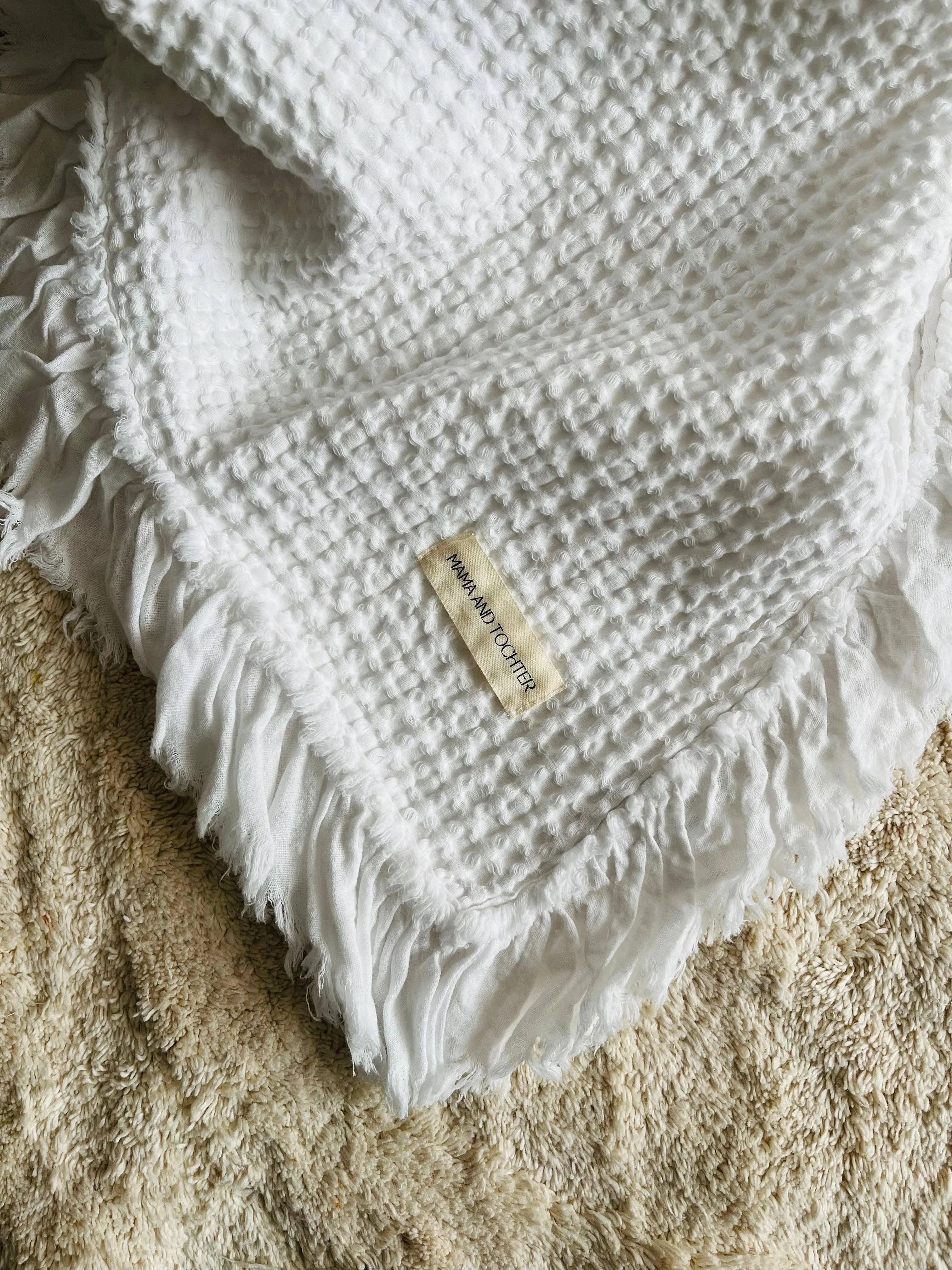 Organic Cotton Rustic Waffle Throw Blanket - White Mama and Tochter