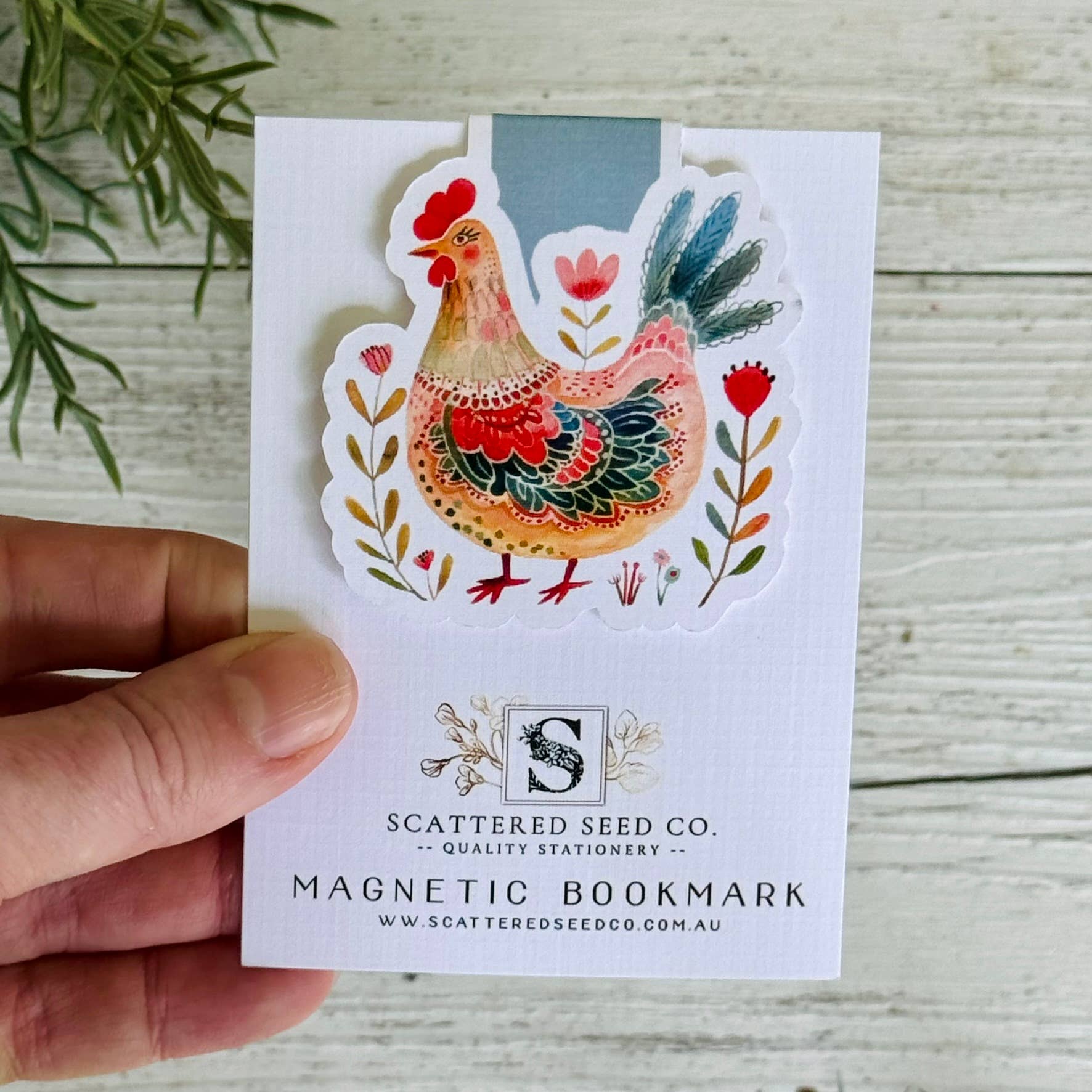 Folk Art Chicken Magnetic Bookmark - Blue Ribbon Scattered Seed Co