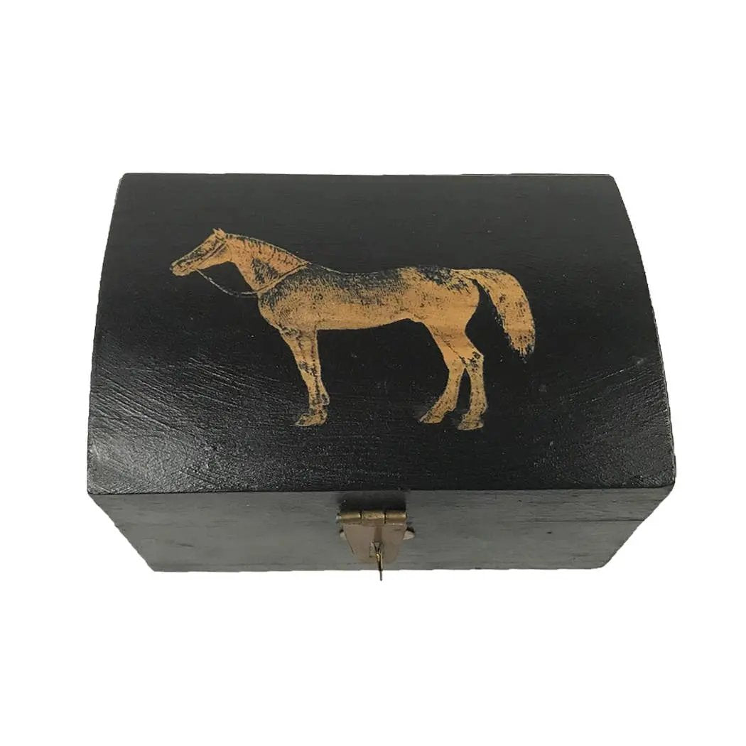 Standing Horse Antiqued Wood Box – Mango Wood Keepsake (12 cm)