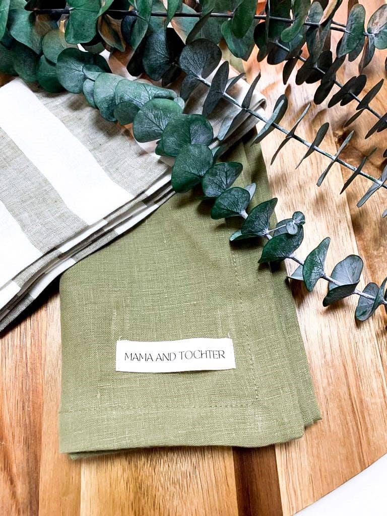 Pure French Linen Tea Towel - Olive Mama and Tochter