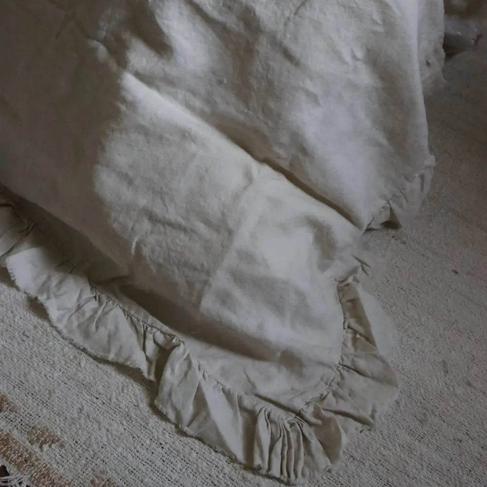 Cream Ruffle Linen Bedspread – 235 x 235 cm Ellenvale Trade
