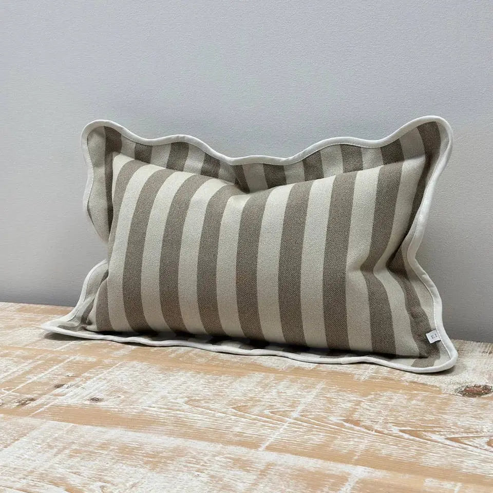 Chloe Greige Stripe Scalloped Edge Cushion Cover – 50×30cm Ellenvale Trade