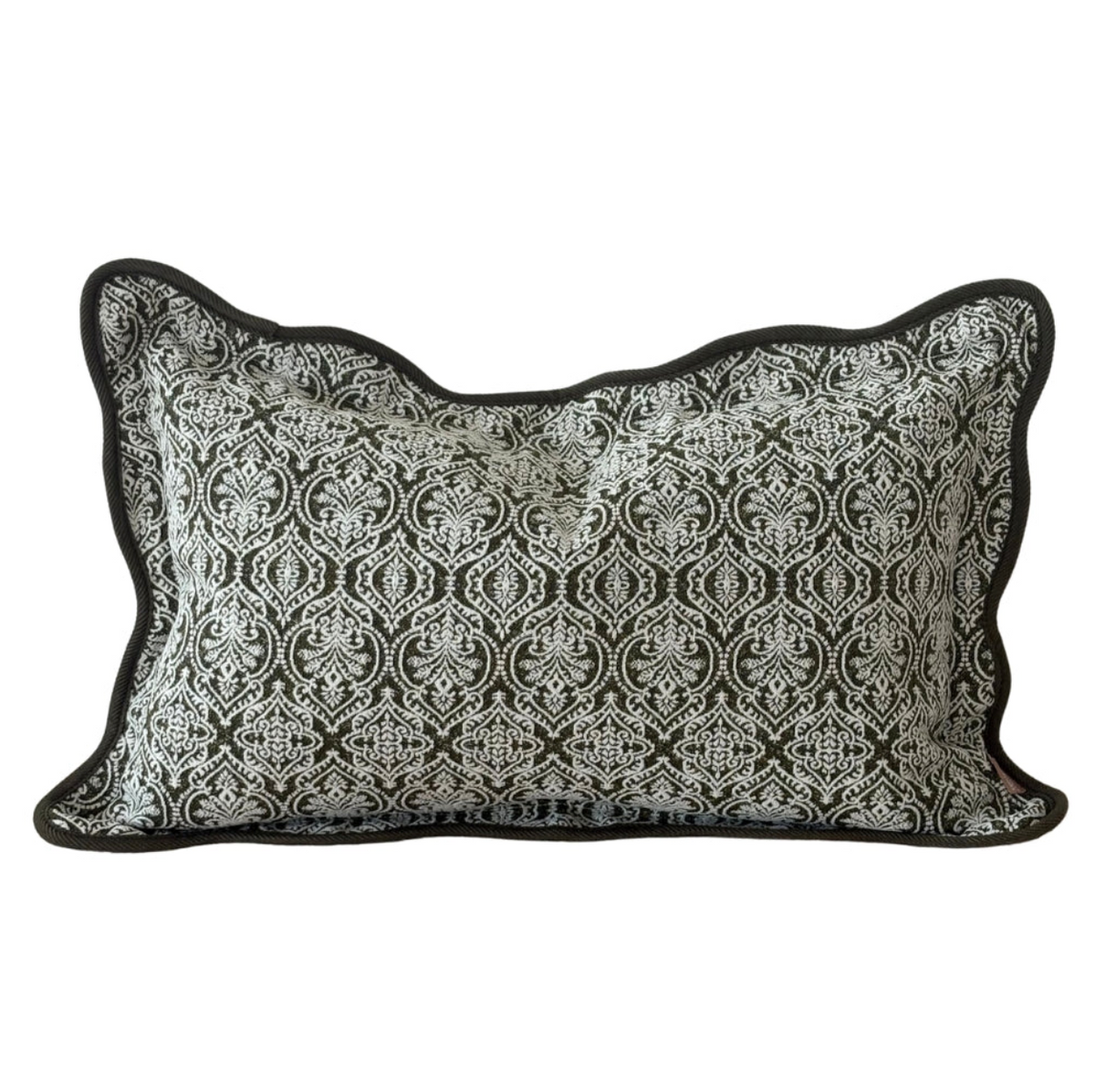 Chloe Olive Print Scalloped Cushion Cover – 50 x 30 cm