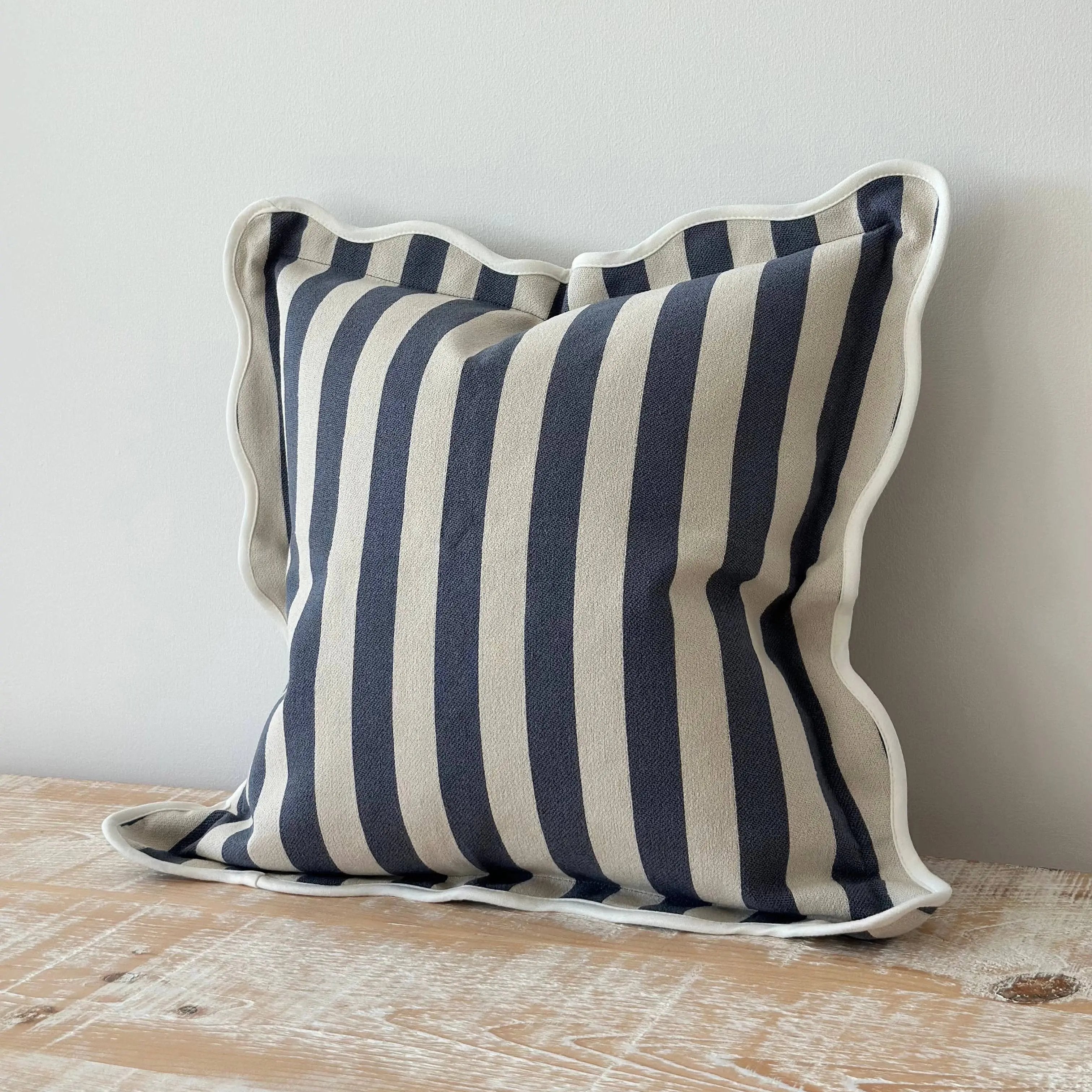 Chloe Navy Stripe Scalloped Edge Cushion Cover Ellenvale Trade