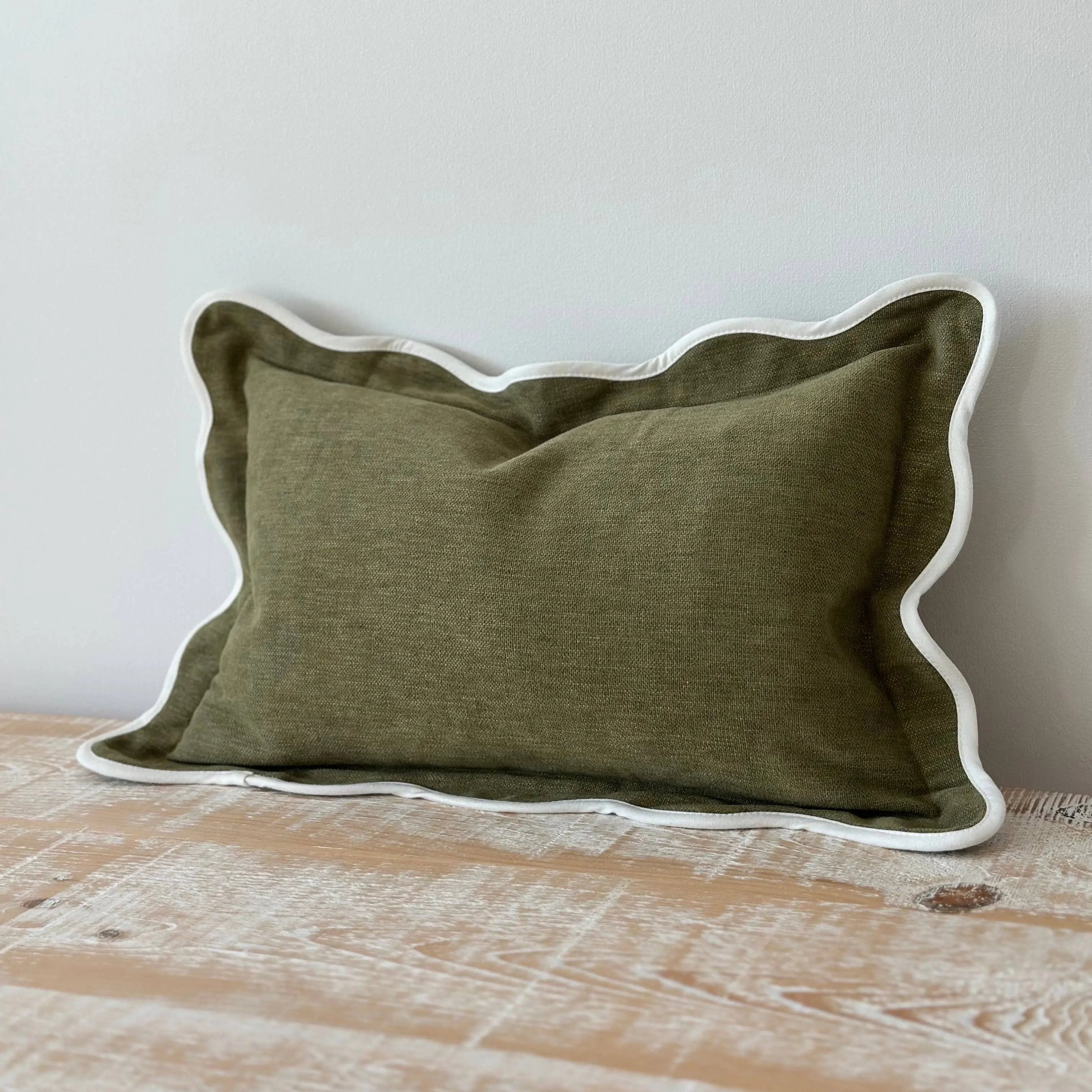Chloe Olive Scalloped Edge Cushion Cover 50cm × 30cm Ellenvale Trade