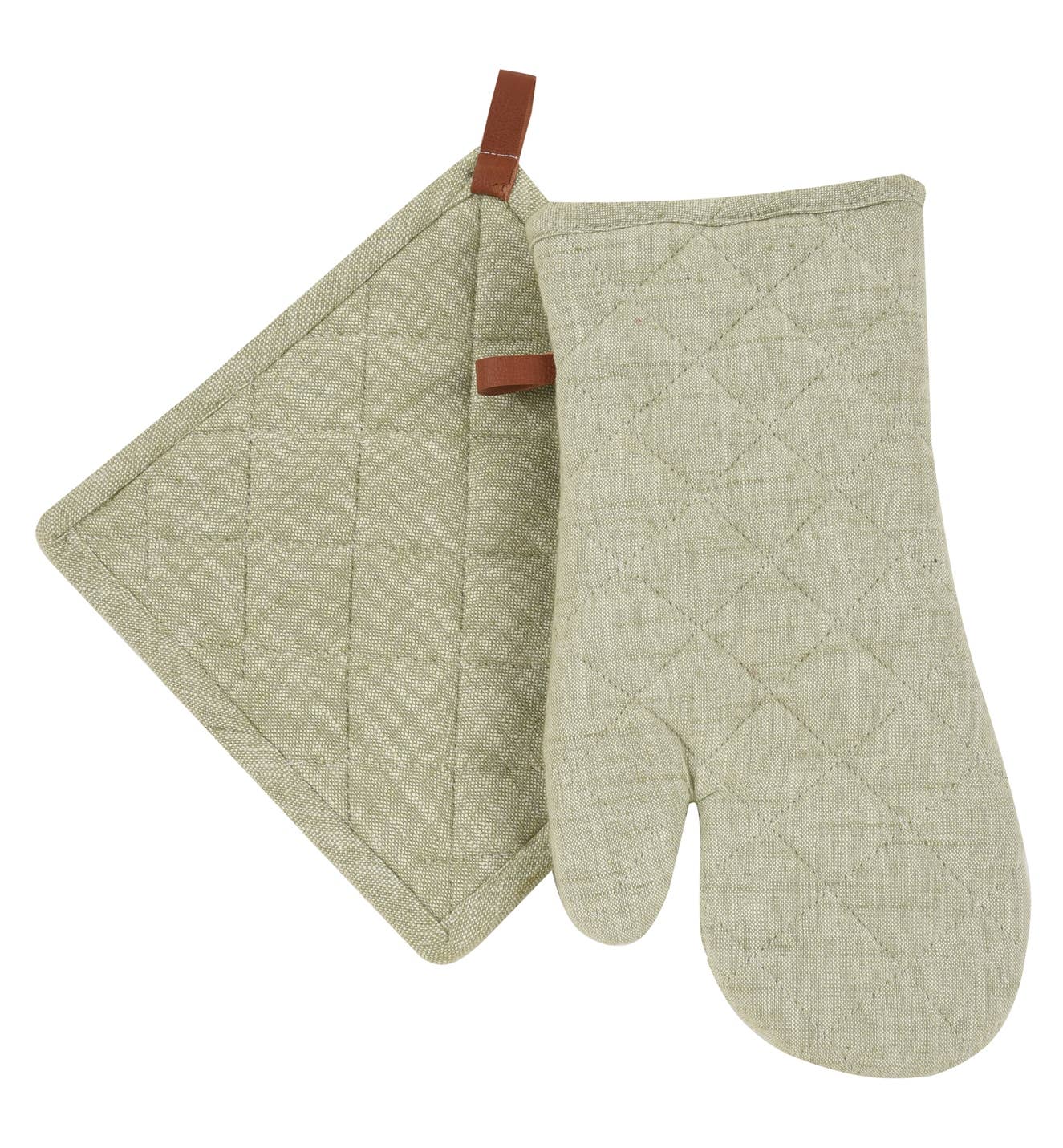 Chambray Oven Mitt & Pot Holder Set – Green Rich Home Linens