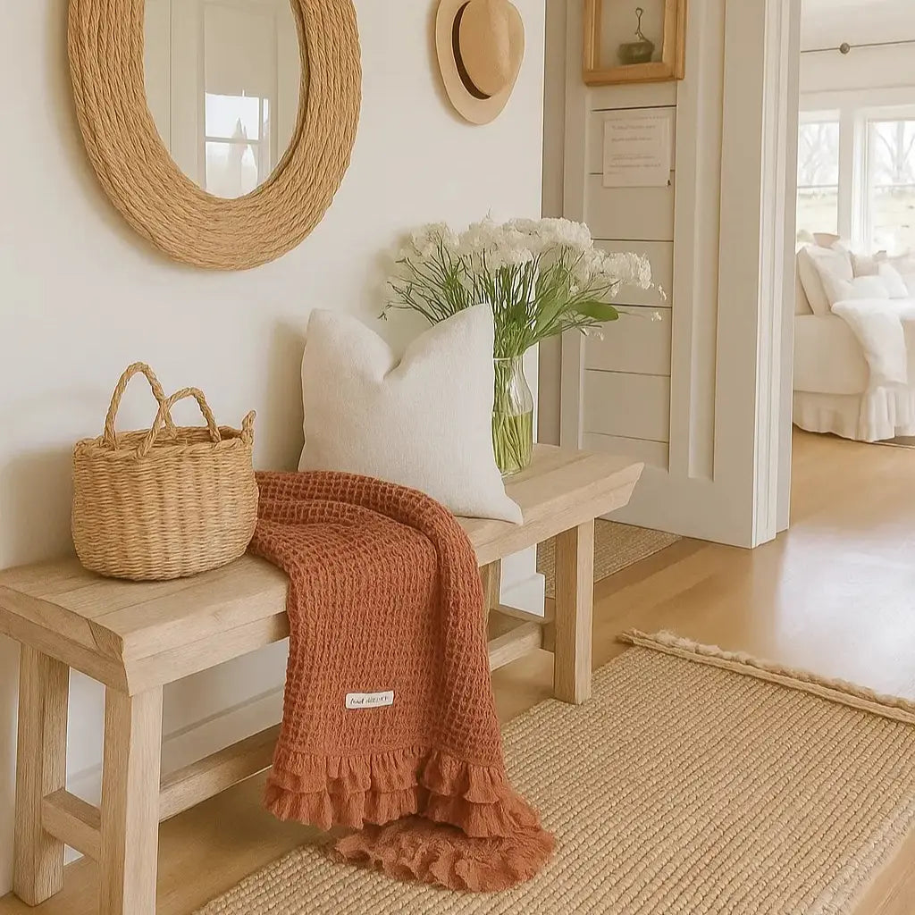 Organic Cotton Rustic Waffle Throw Blanket - Terracotta Mama and Tochter