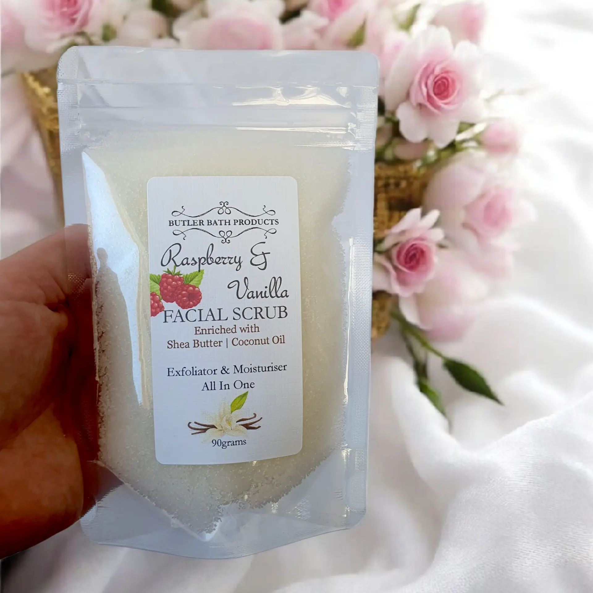 Raspberry & Vanilla Facial Scrub - Exfoliator Butler Bath Products