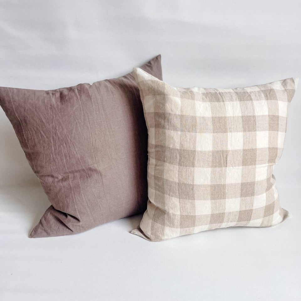 Linen Cushion - Natural Gingham Mama and Tochter