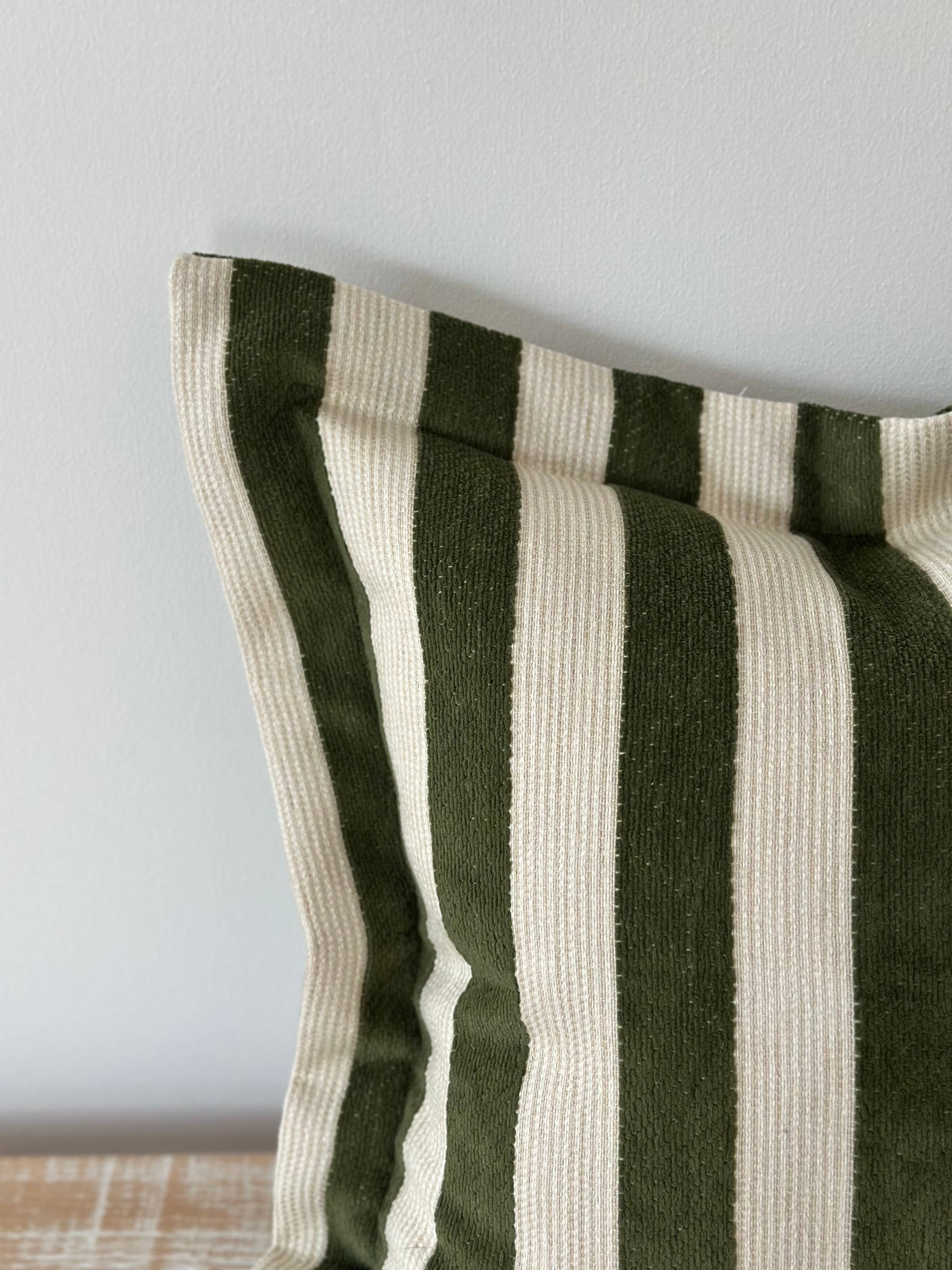 Orla Olive Green Stripe Cushion Cover 45cm × 45cm Ellenvale Trade
