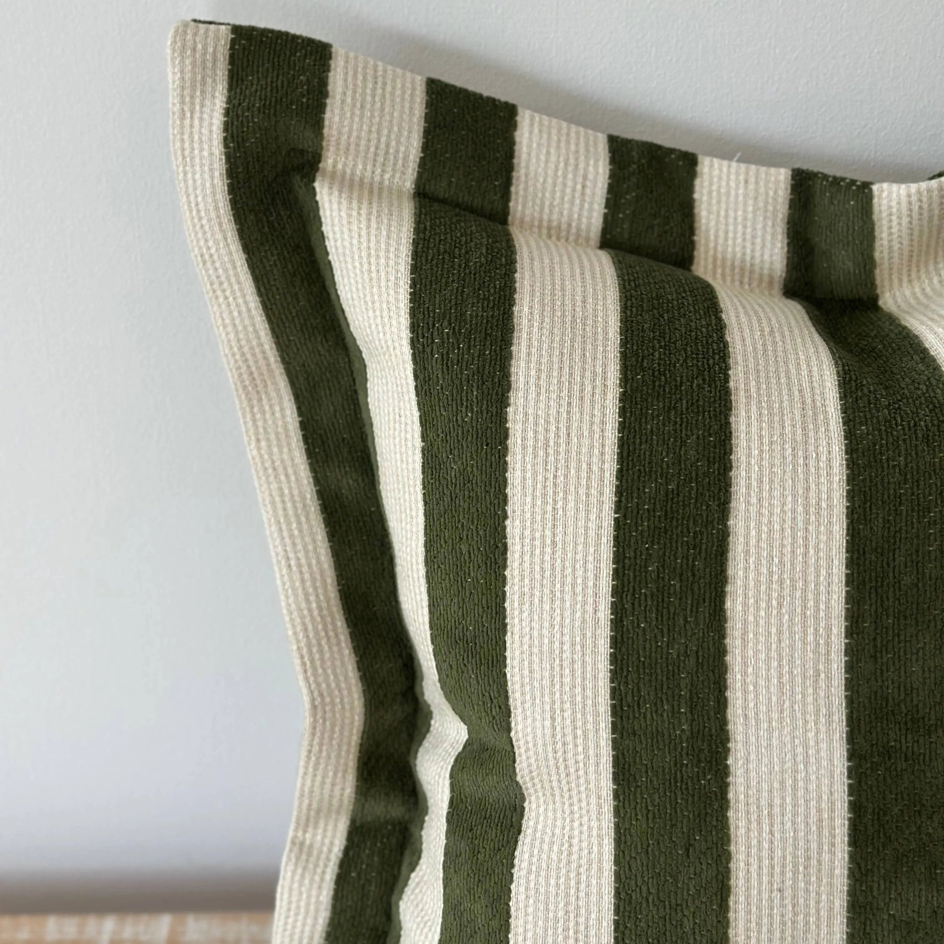 Orla Olive Green Stripe Cushion Cover 45cm × 45cm Ellenvale Trade