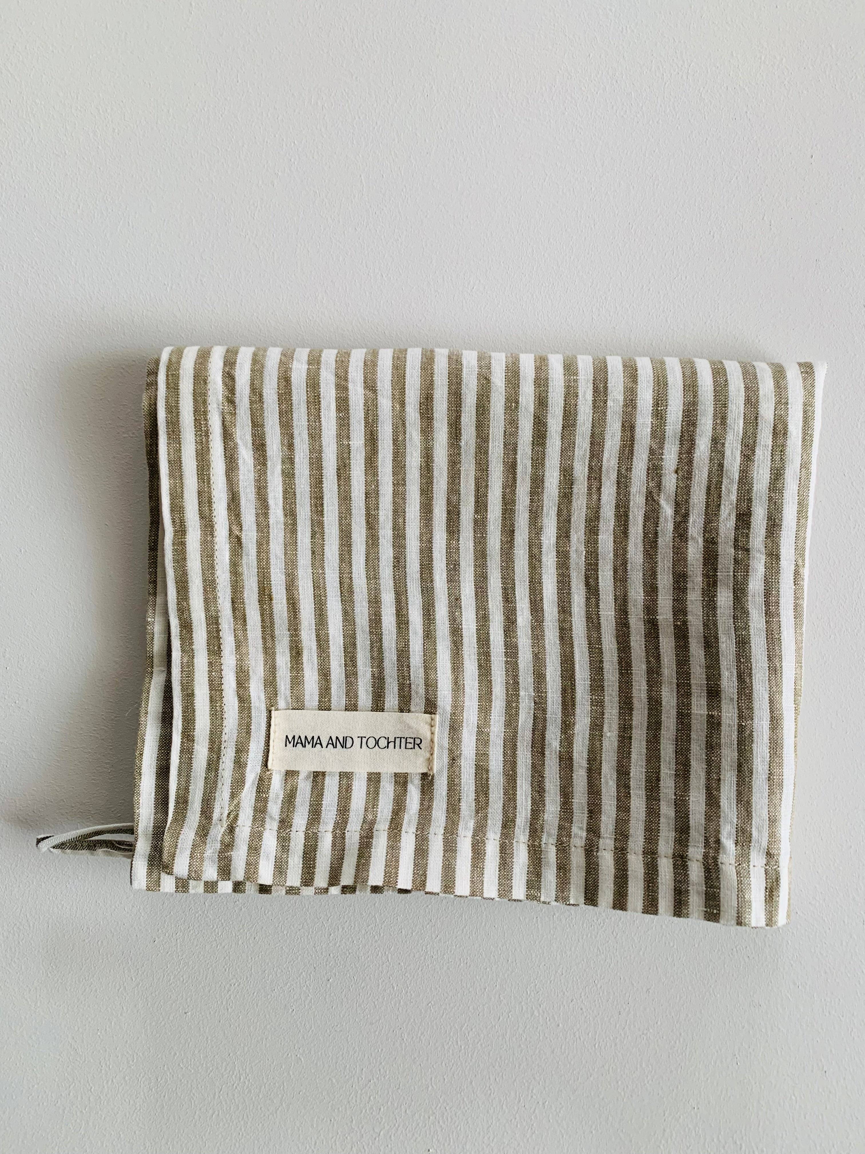 Pure French Linen Tea Towel - Olive Pinstripe Mama and Tochter