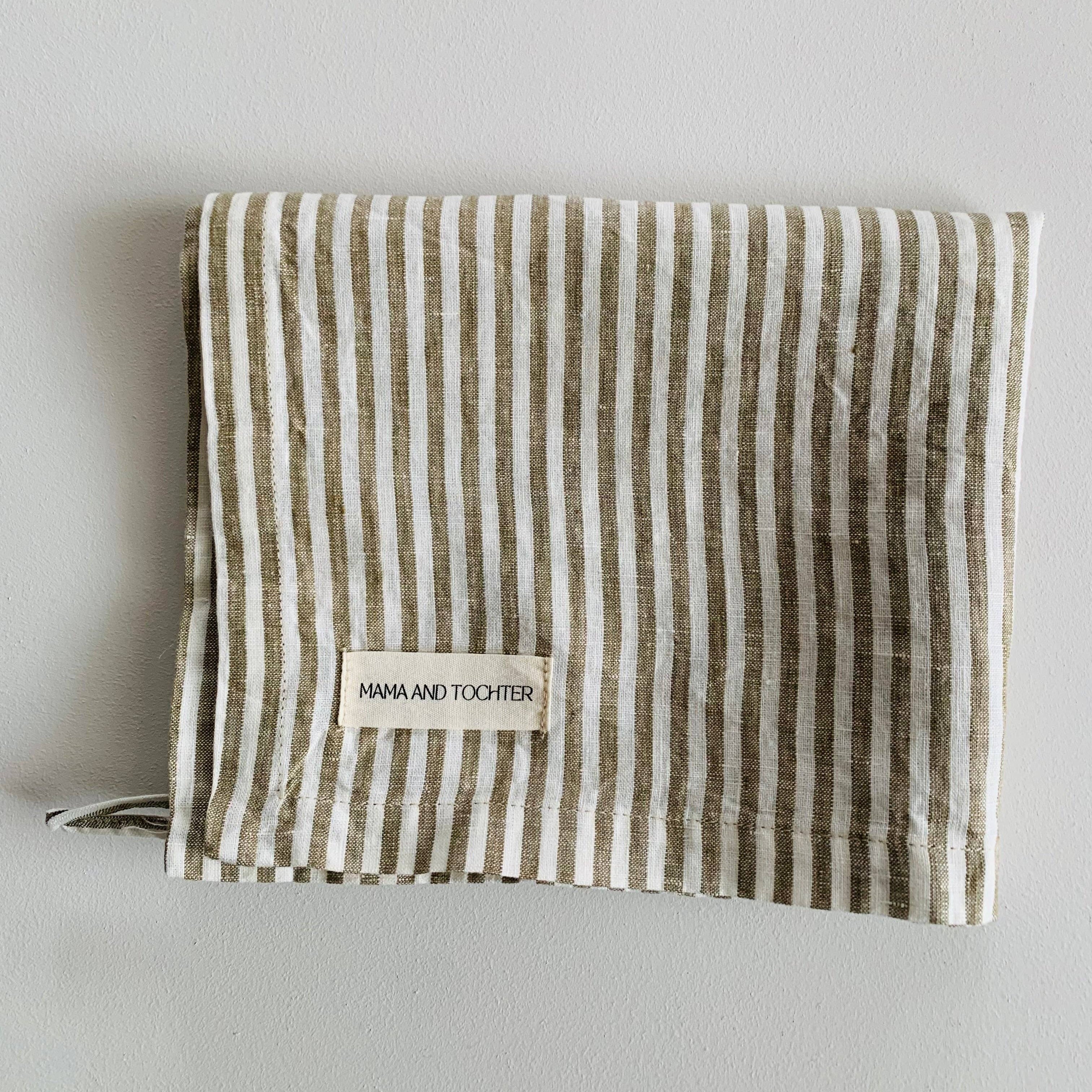 Pure French Linen Tea Towel - Olive Pinstripe Mama and Tochter