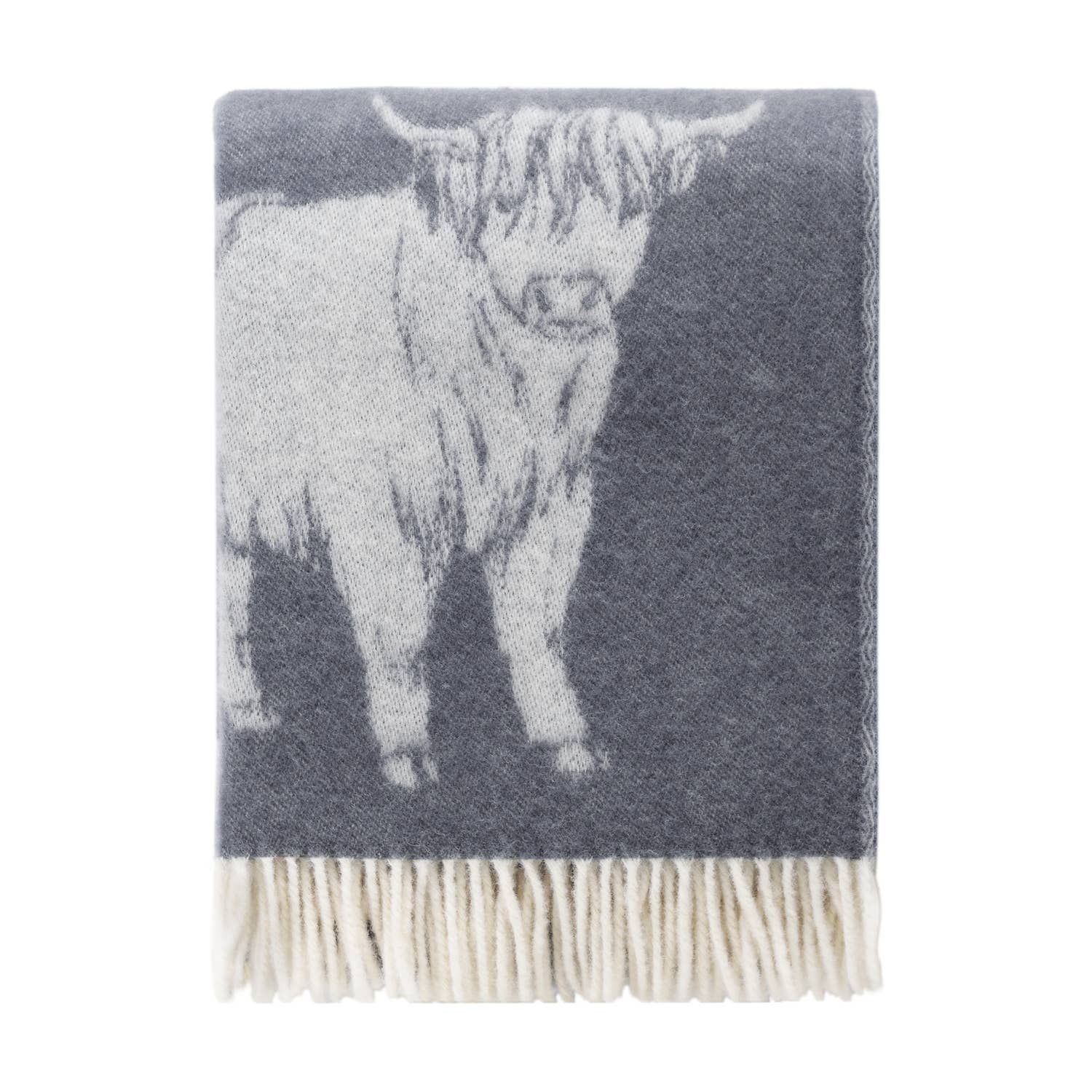 Highland Cow Dark Grey Pure Wool Throw JJ Textile