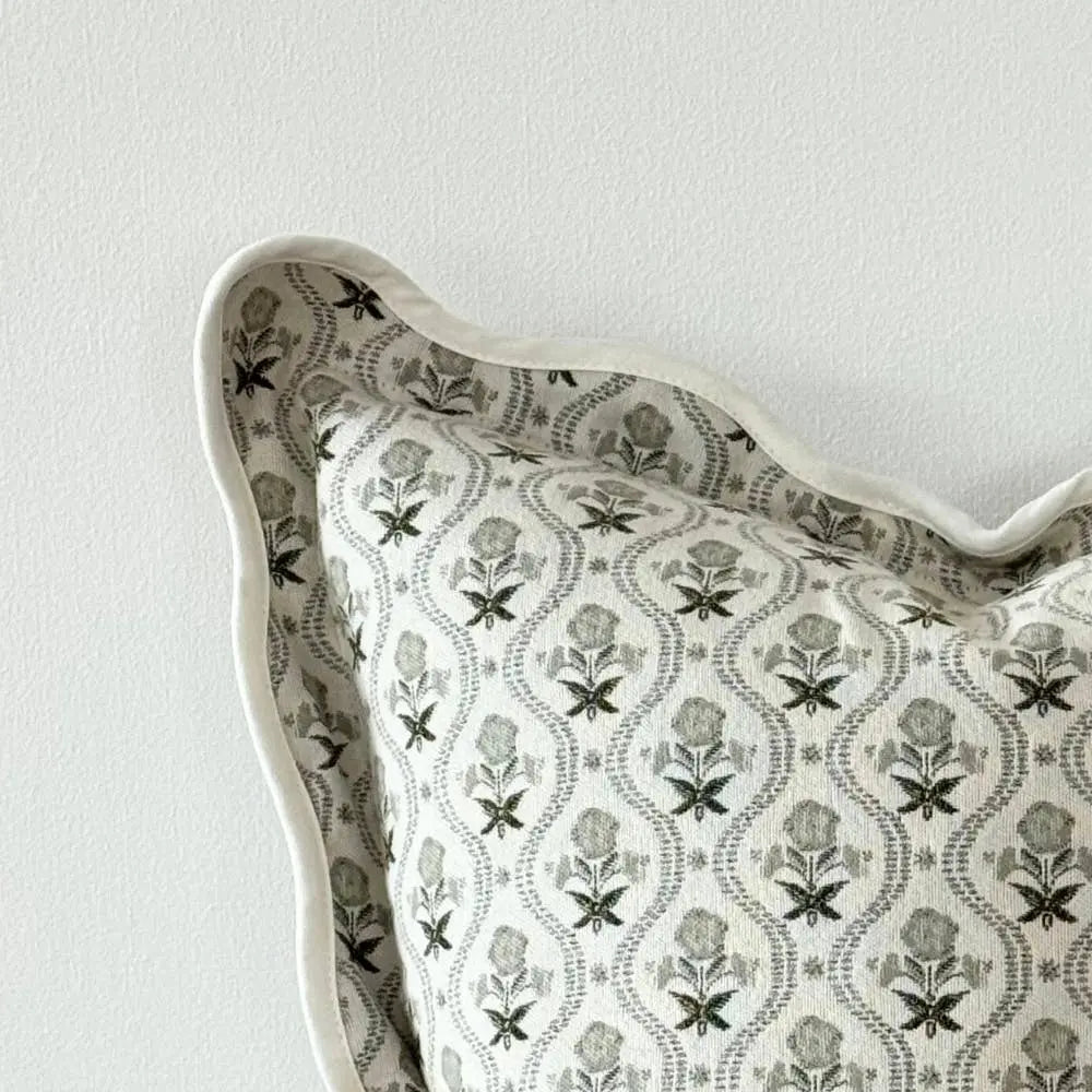 Chloe Sage Print Scalloped Edge Cushion Cover – 45 × 45 cm