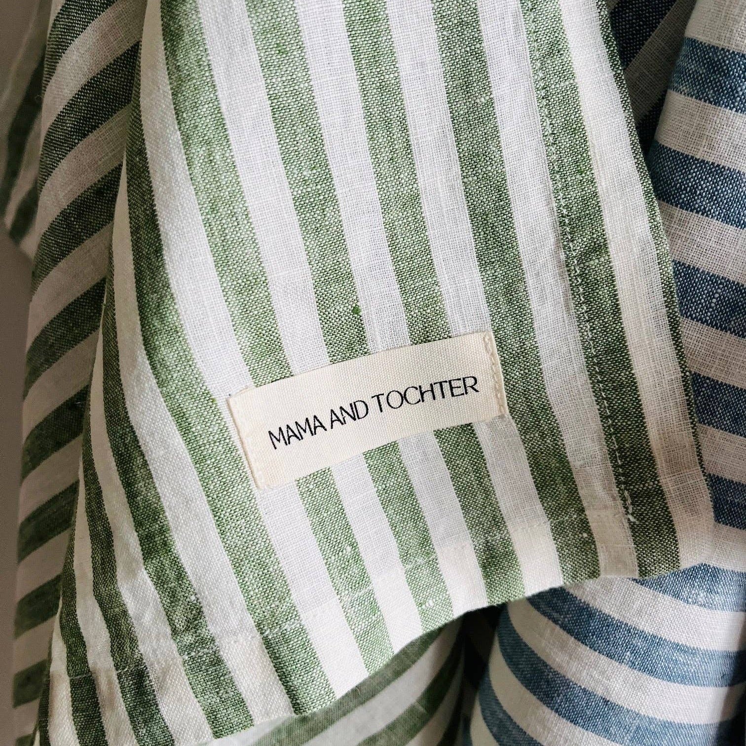 Pure French Linen Tea Towel - Celtic Green Stripe Mama and Tochter
