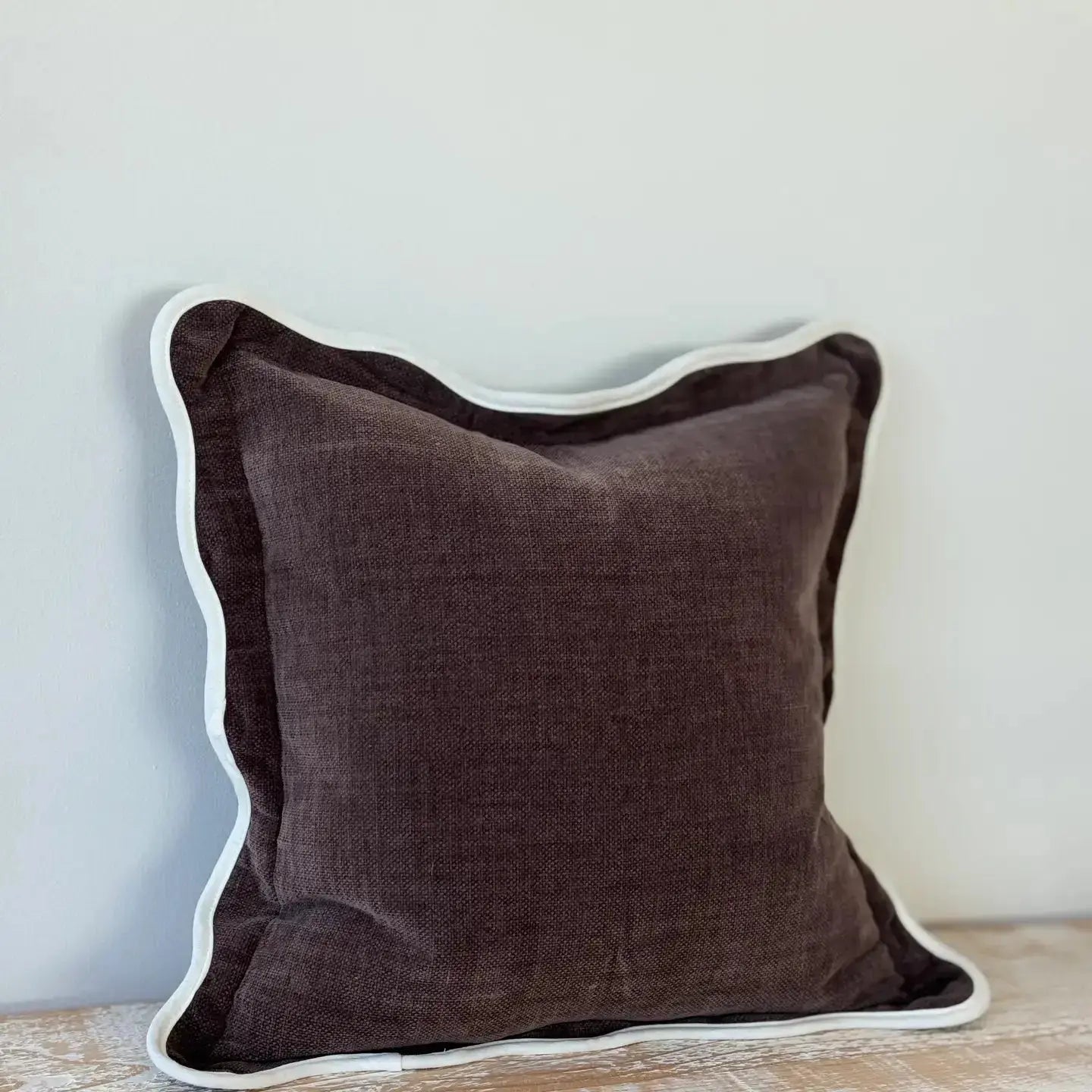 Chloe Dark Brown Scalloped Edge Cushion Cover 65x65 Ellenvale Trade