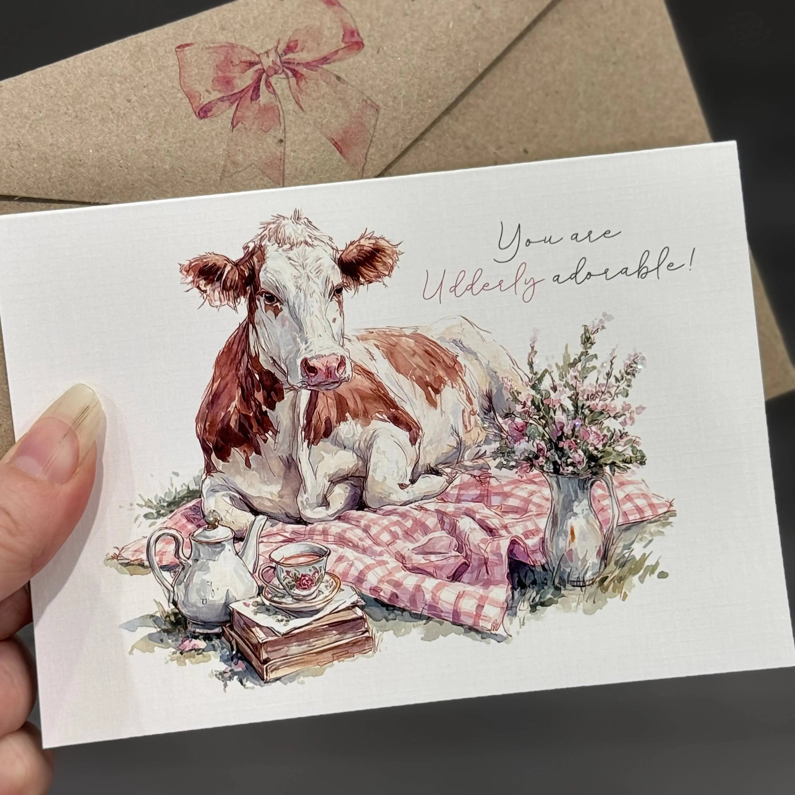 Cow Picnic – “You Are Udderly Adorable” Greeting Card