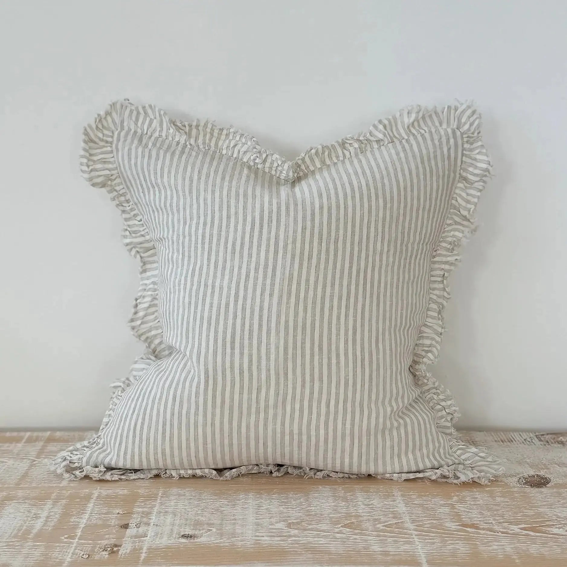 Hallie Natural Stripe Ruffle Edge Cushion Cover – 65 × 65 cm Ellenvale Trade