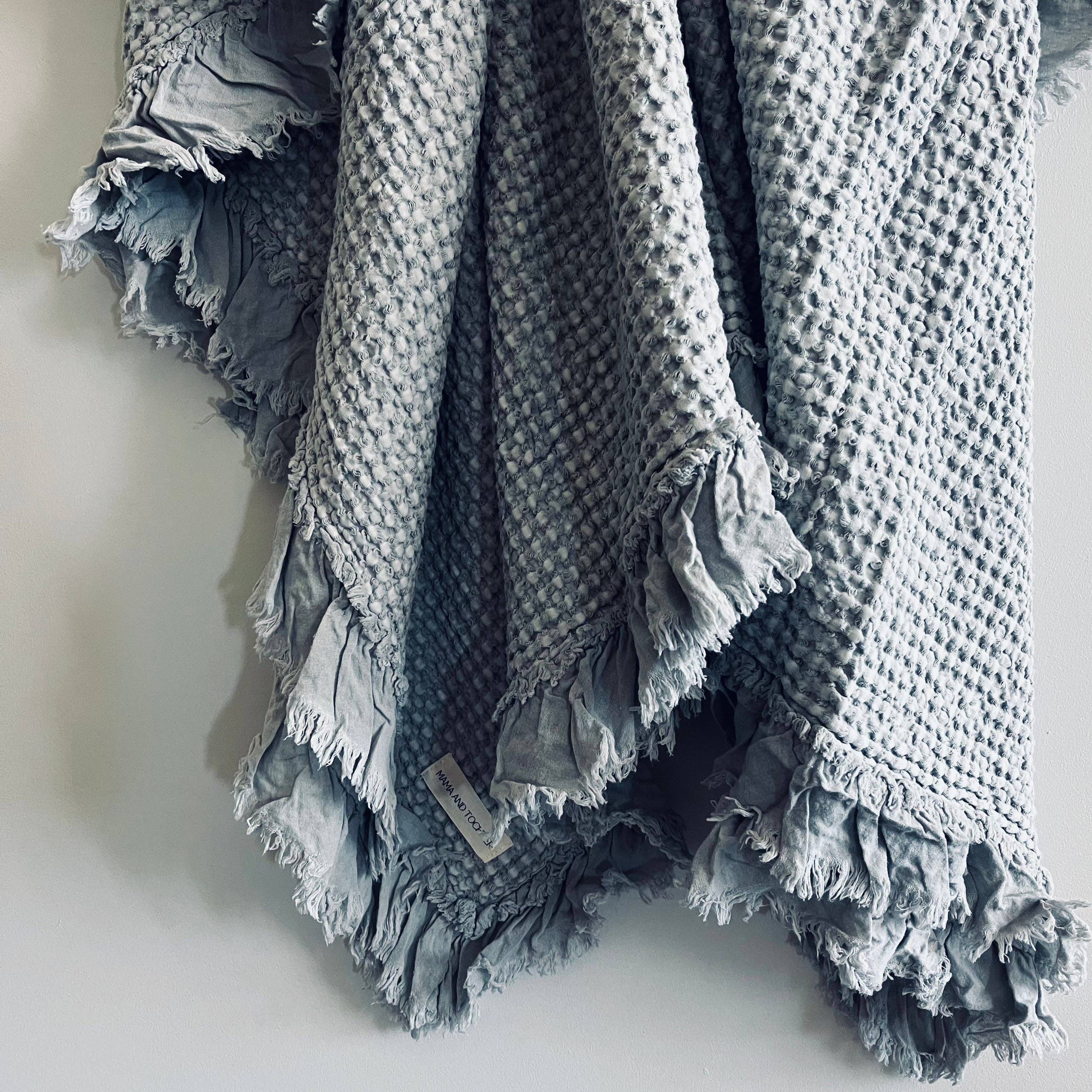 Organic Cotton Rustic Waffle Throw Blanket - Light Grey Mama and Tochter