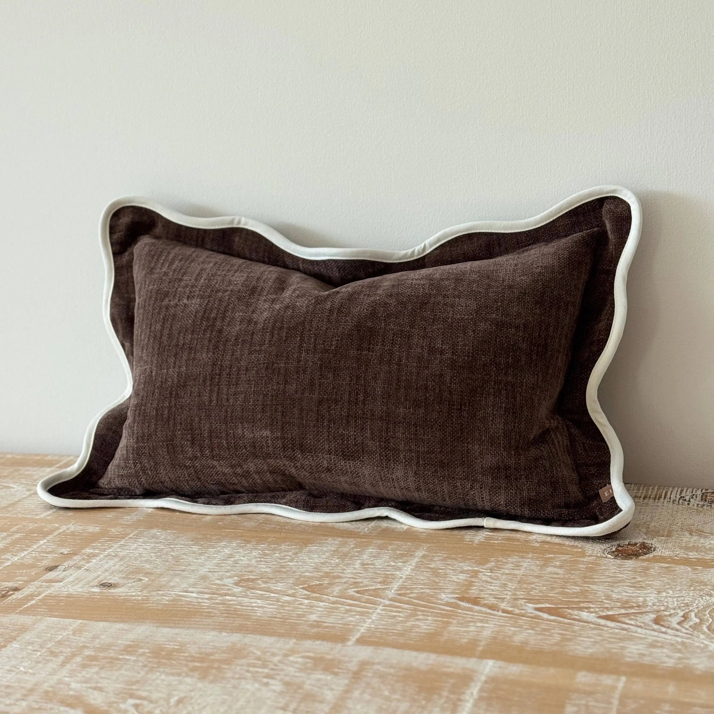 Chloe Dark Brown Scalloped Edge Cushion Cover 50x30 Ellenvale Trade
