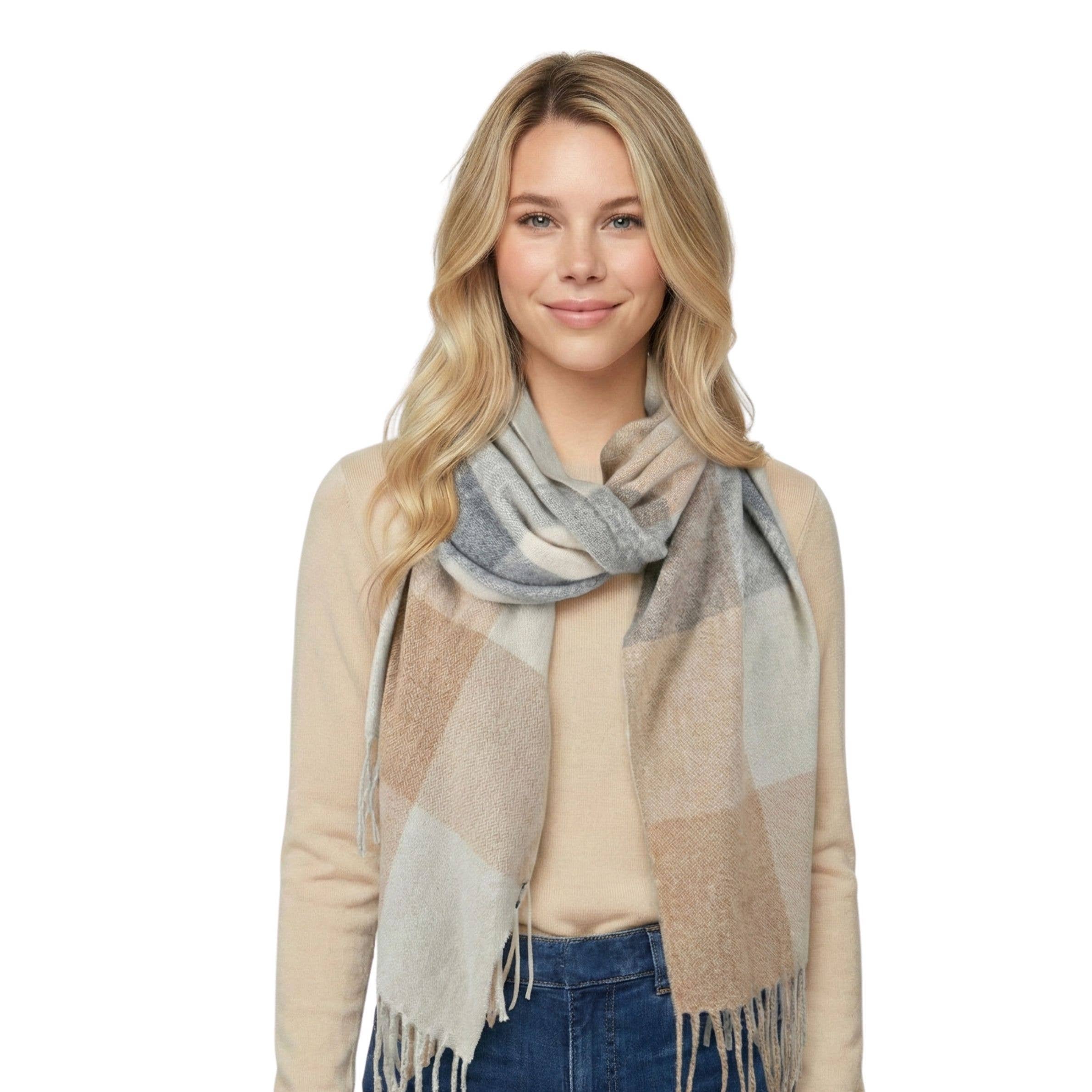 Autumn Checkered Scarf - Camel
