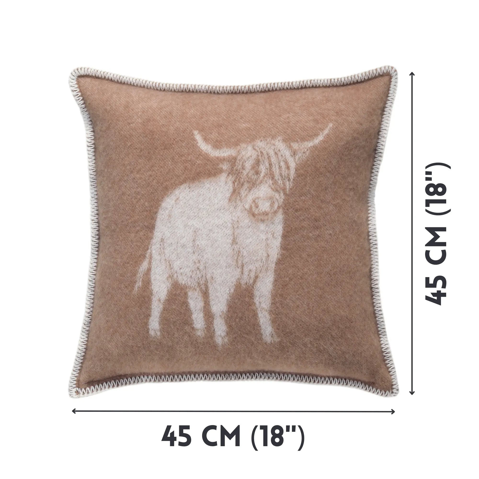 Highland Cow Brown Pure Wool Cushion Cover JJ Textile