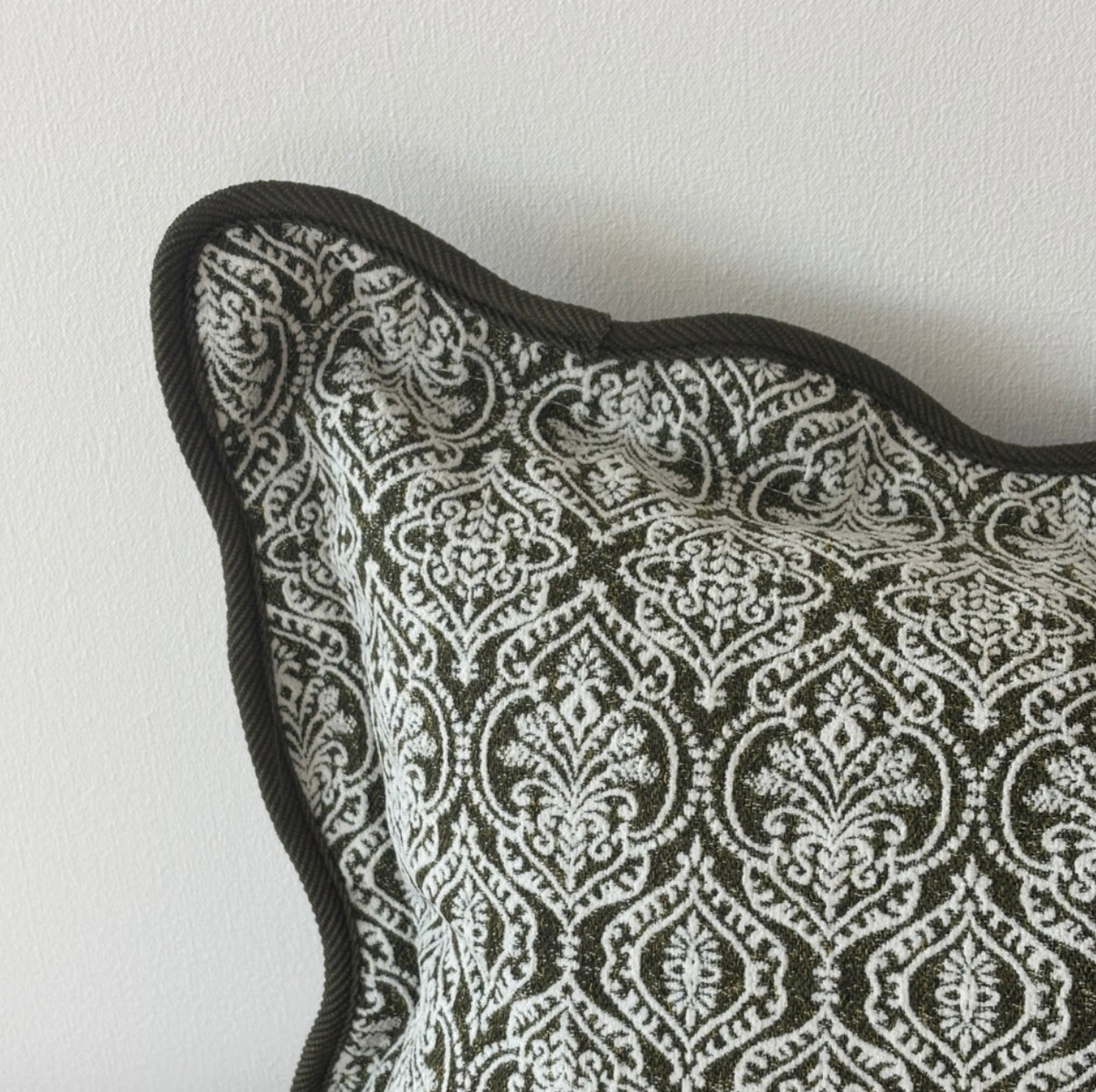 Chloe Olive Print Scalloped Cushion Cover – 50 x 30 cm